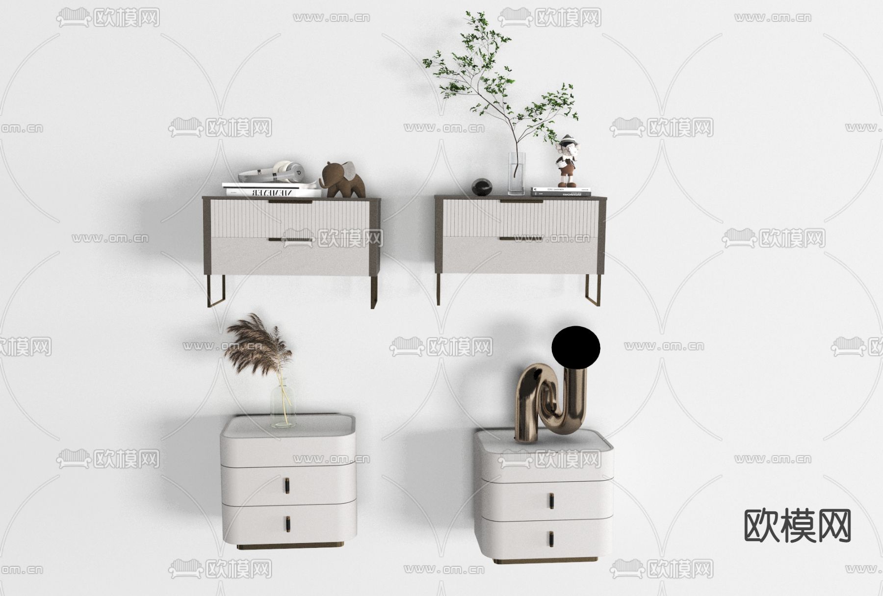 现代轻奢床头柜免费3d模型下载