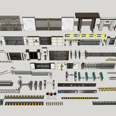  现代住宅区门禁系统su模型 