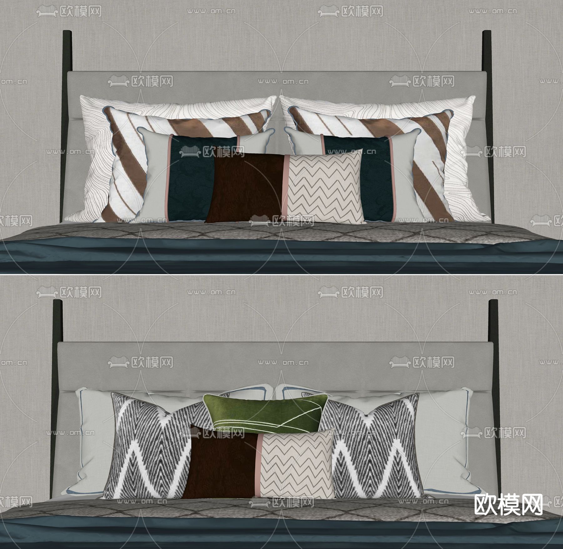 现代床品抱枕su模型下载（渲染图2）