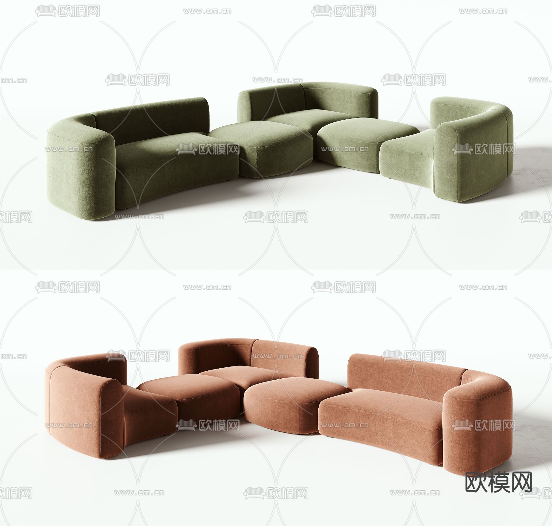 BAXTER 现代绒布转角沙发3d模型下载（渲染图1）