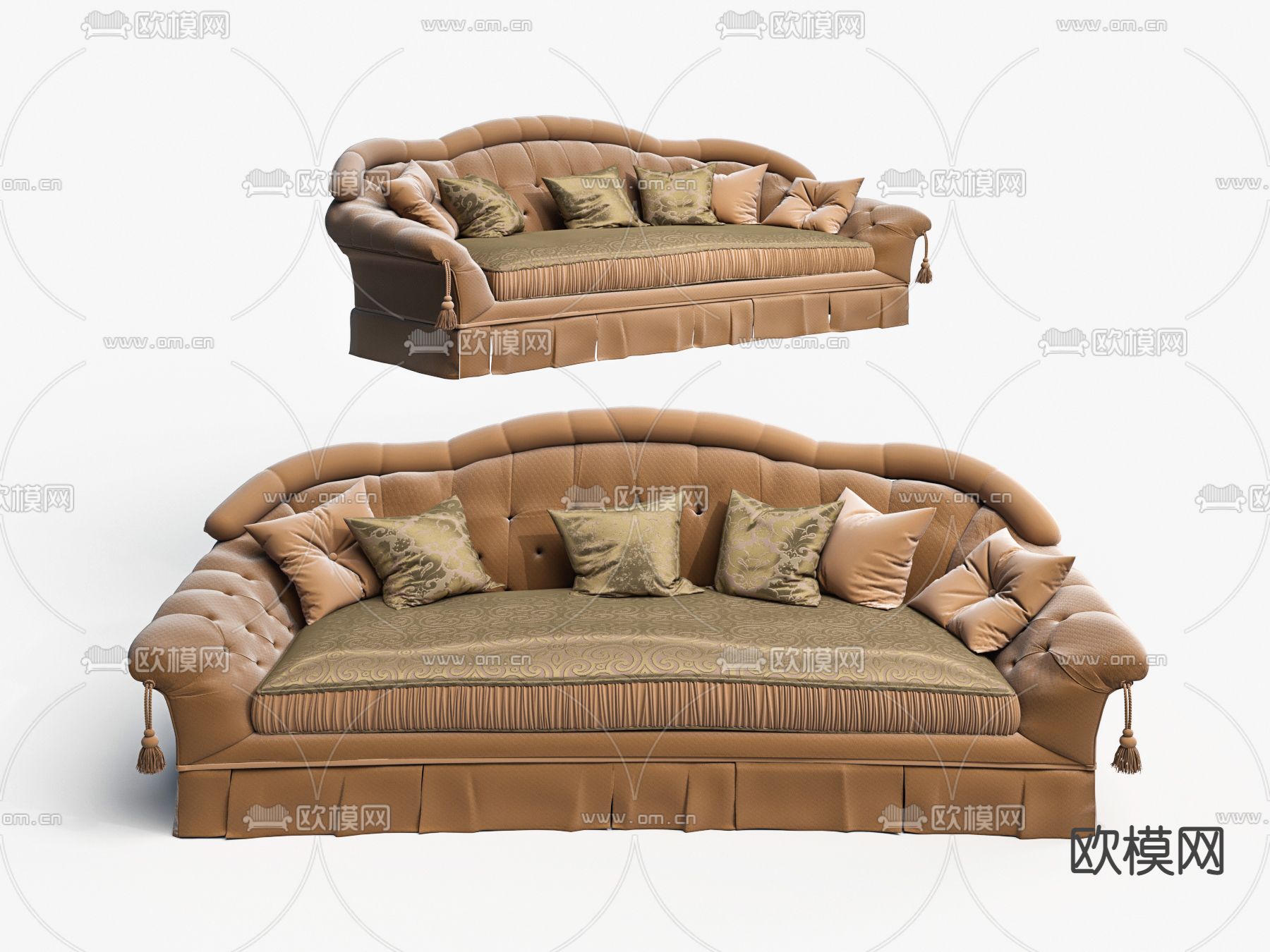 欧式绒布双人沙发3d模型下载