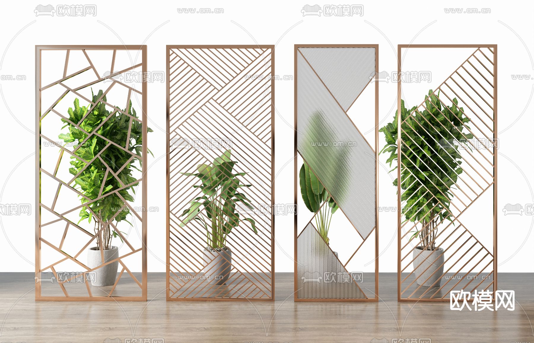 现代轻奢金属隔断屏风3d模型下载