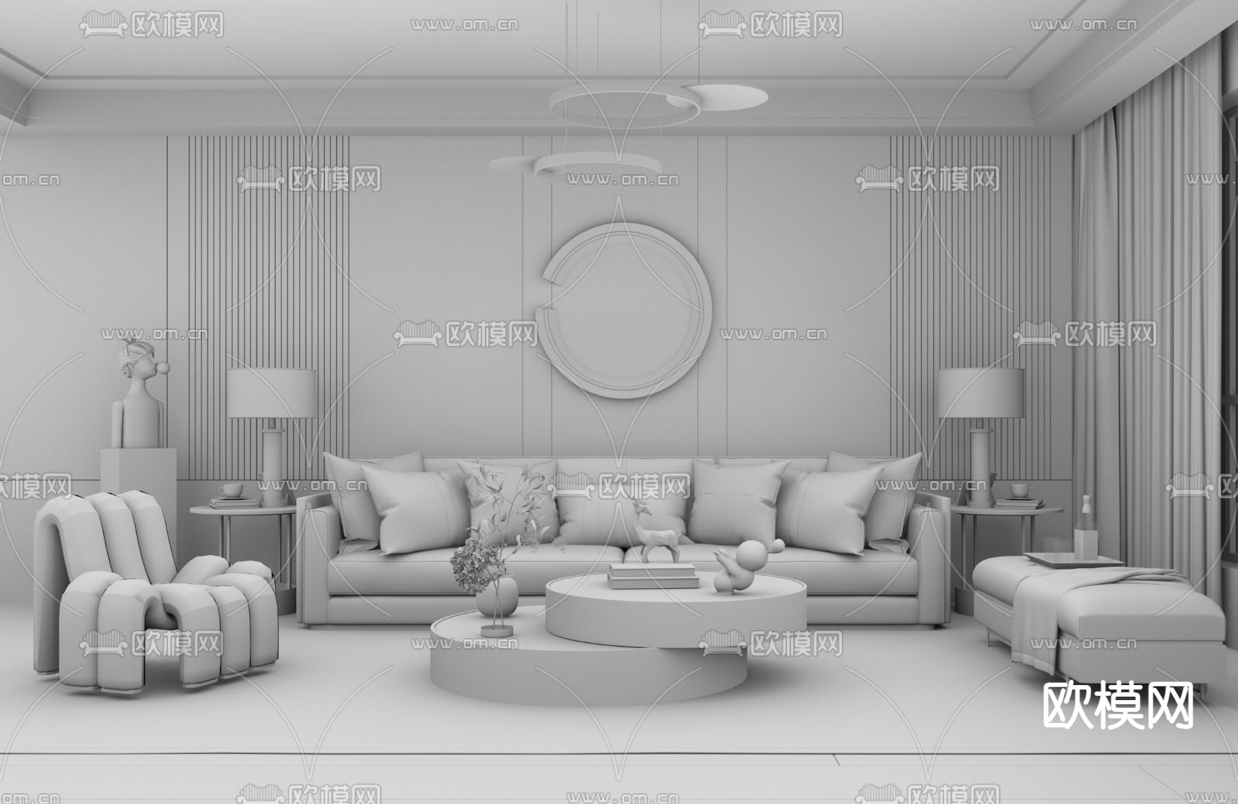 现代客厅su模型下载（渲染图3）