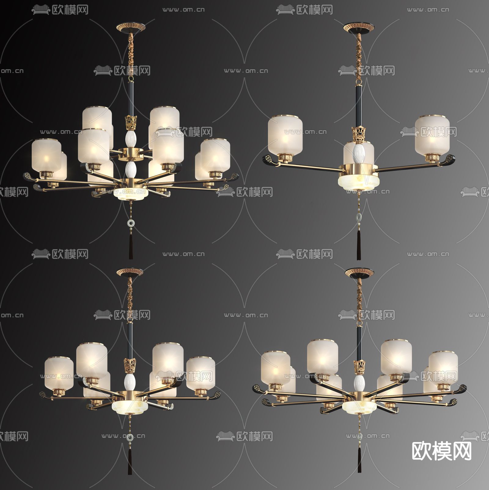 新中式吊灯su模型