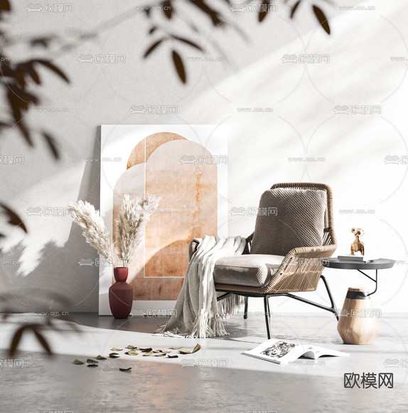 现代藤编休闲椅3d模型下载