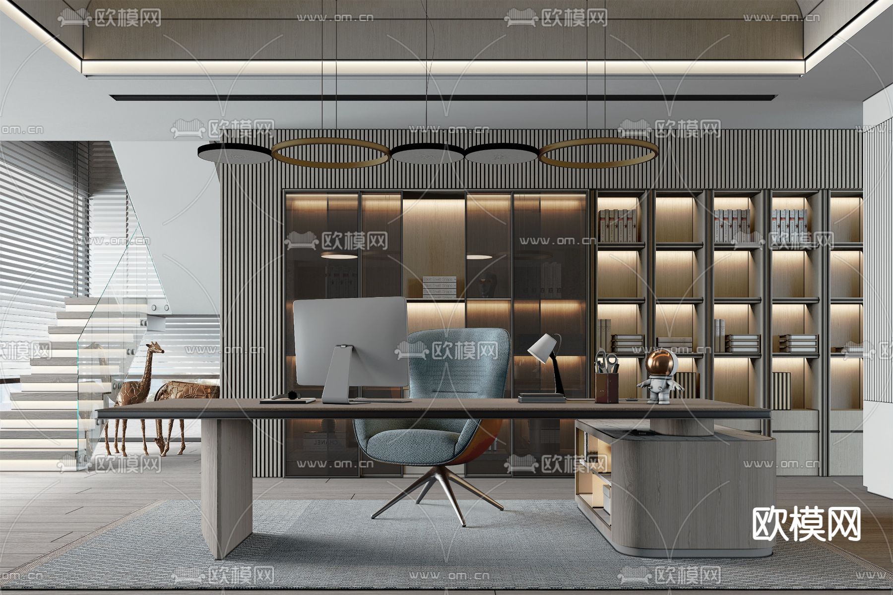 现代总经理办公室su模型下载（渲染图1）