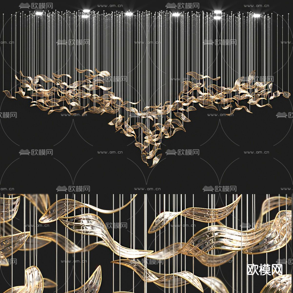 现代水晶装饰吊灯3d模型下载（渲染图1）