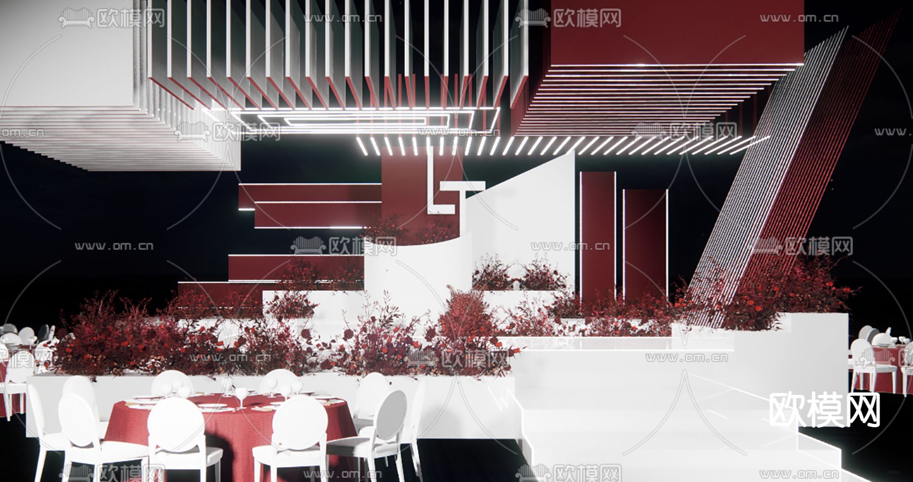 现代红色秀场风su模型下载（渲染图4）