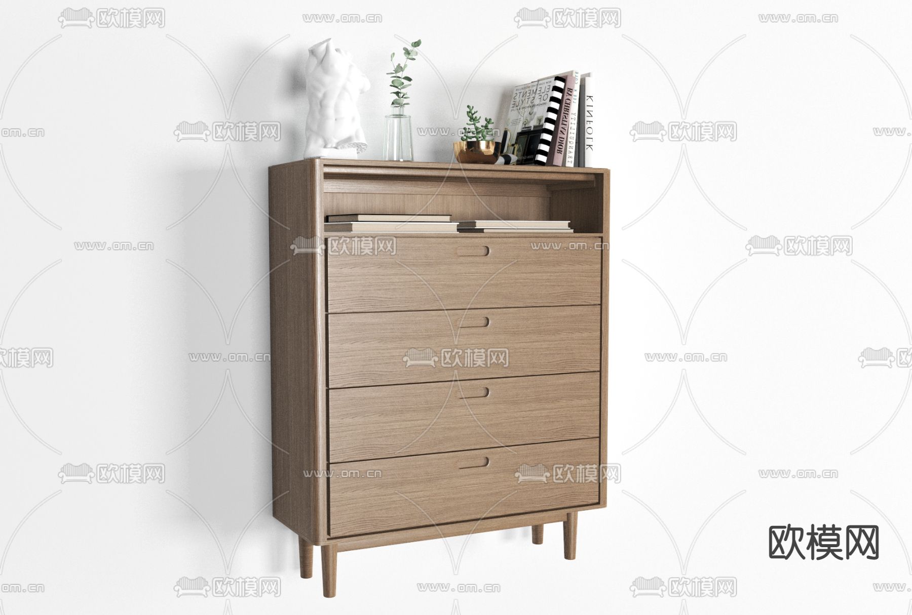 北欧实木边柜免费3d模型下载