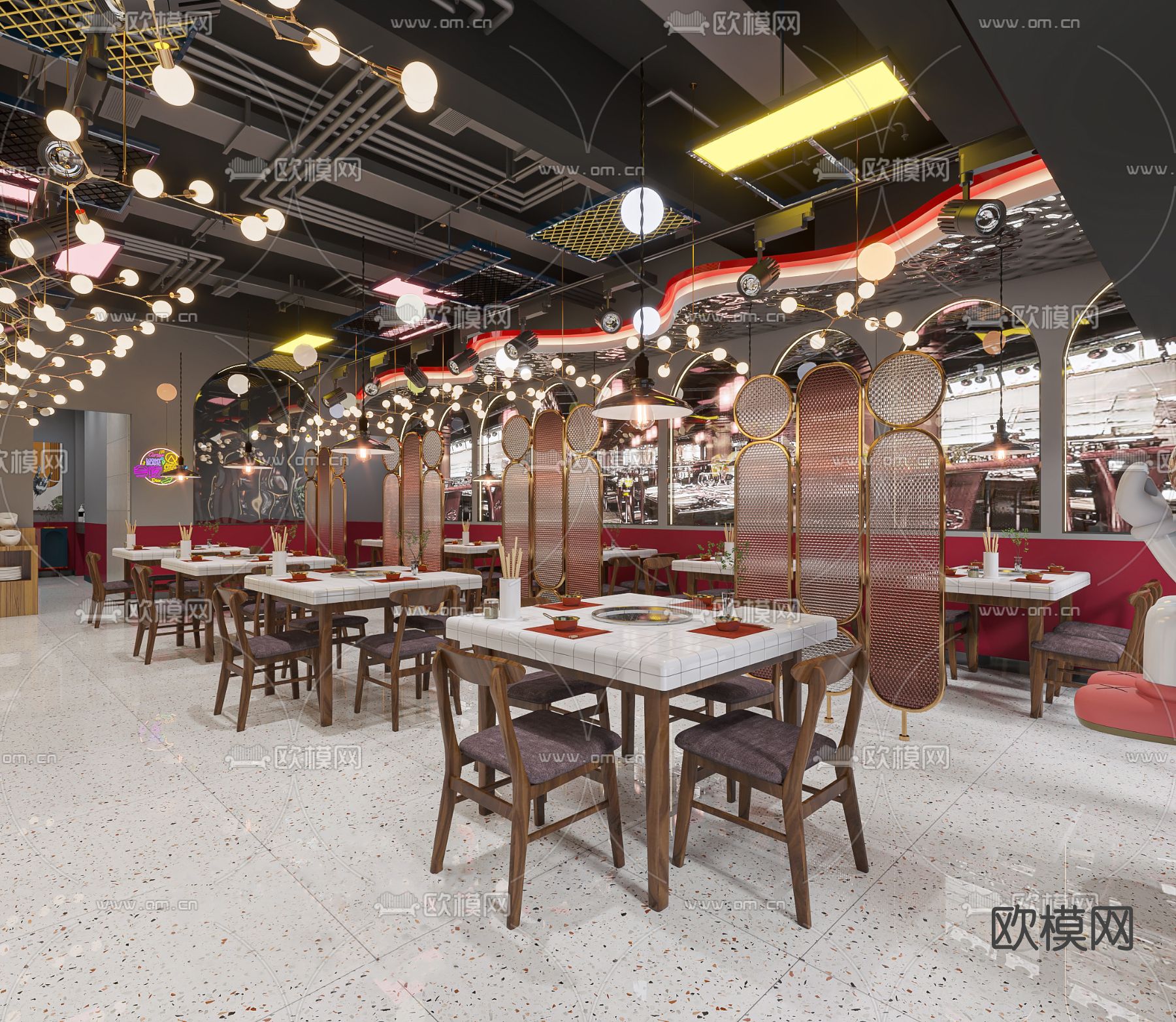 现代火锅店3d模型下载（渲染图2）