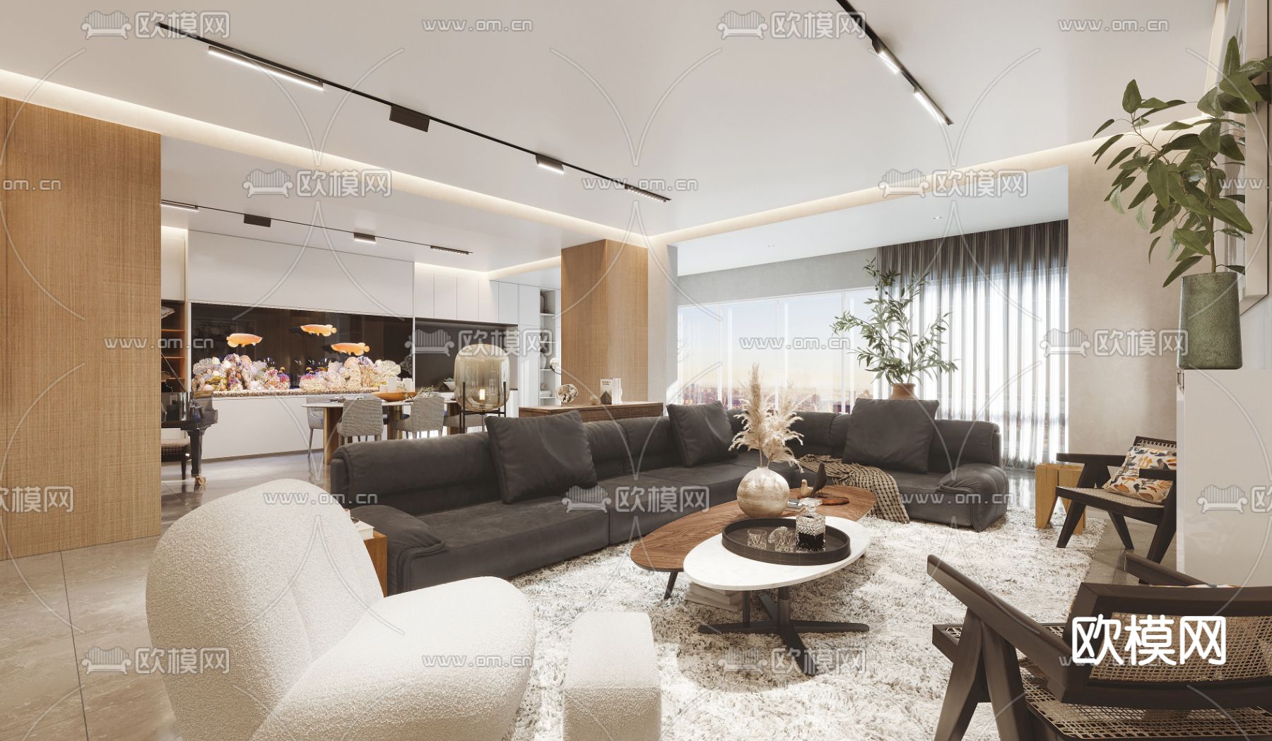 现代客厅餐厅3d模型