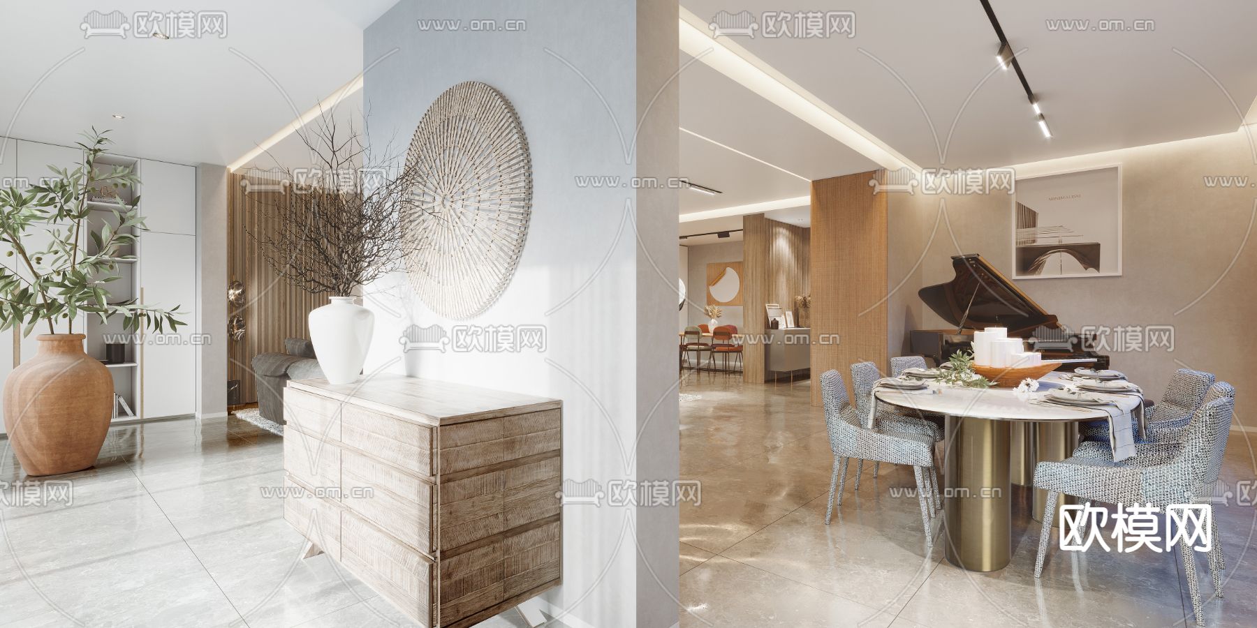 现代客厅餐厅3d模型