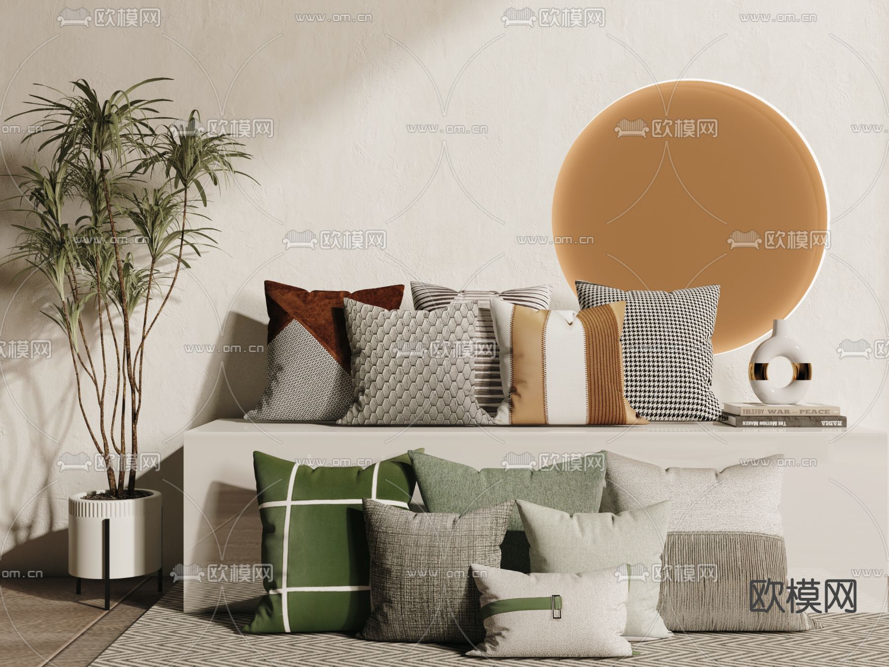 现代布艺抱枕3d模型下载