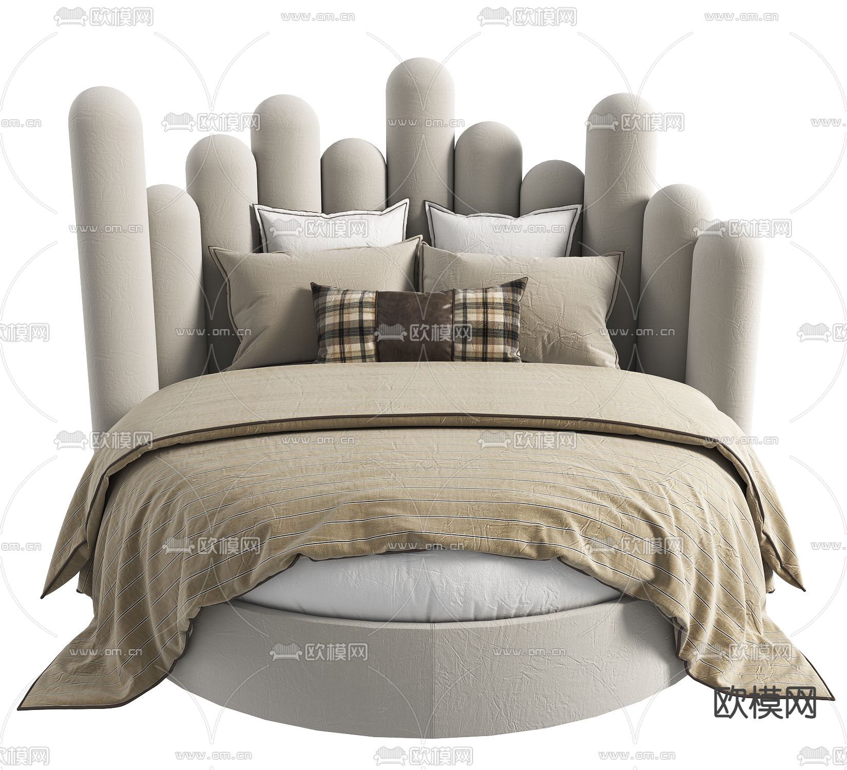现代布艺圆床3d模型下载（渲染图2）