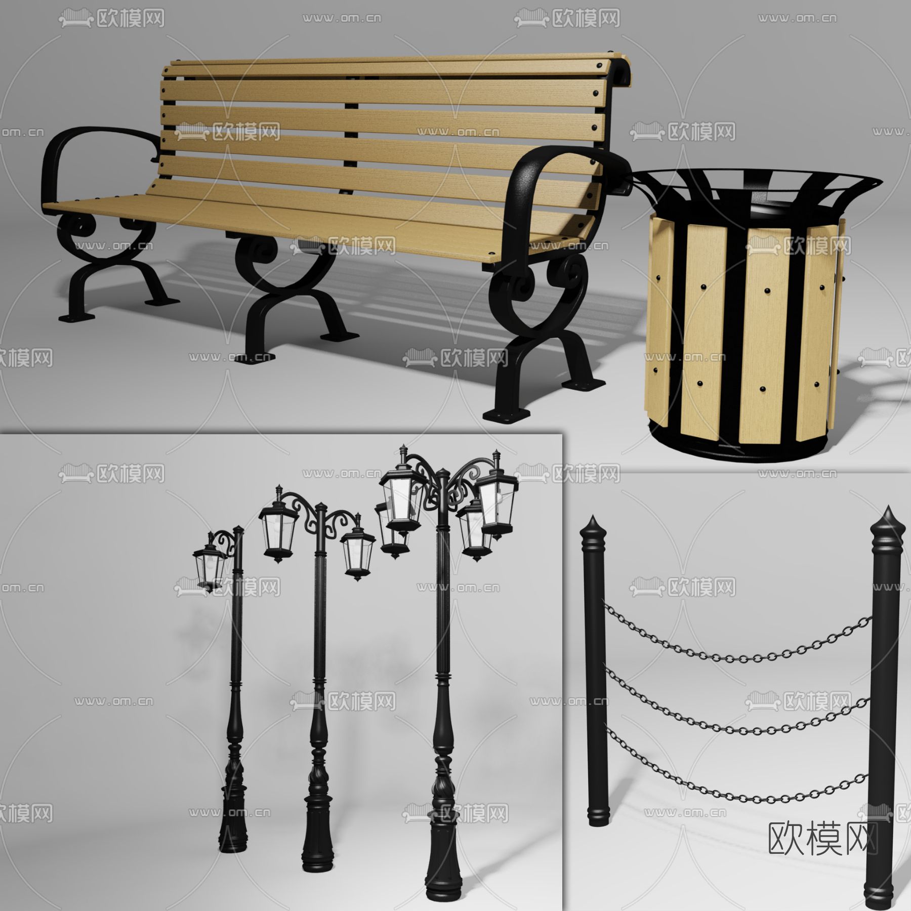 简欧户外公共椅免费3d模型下载