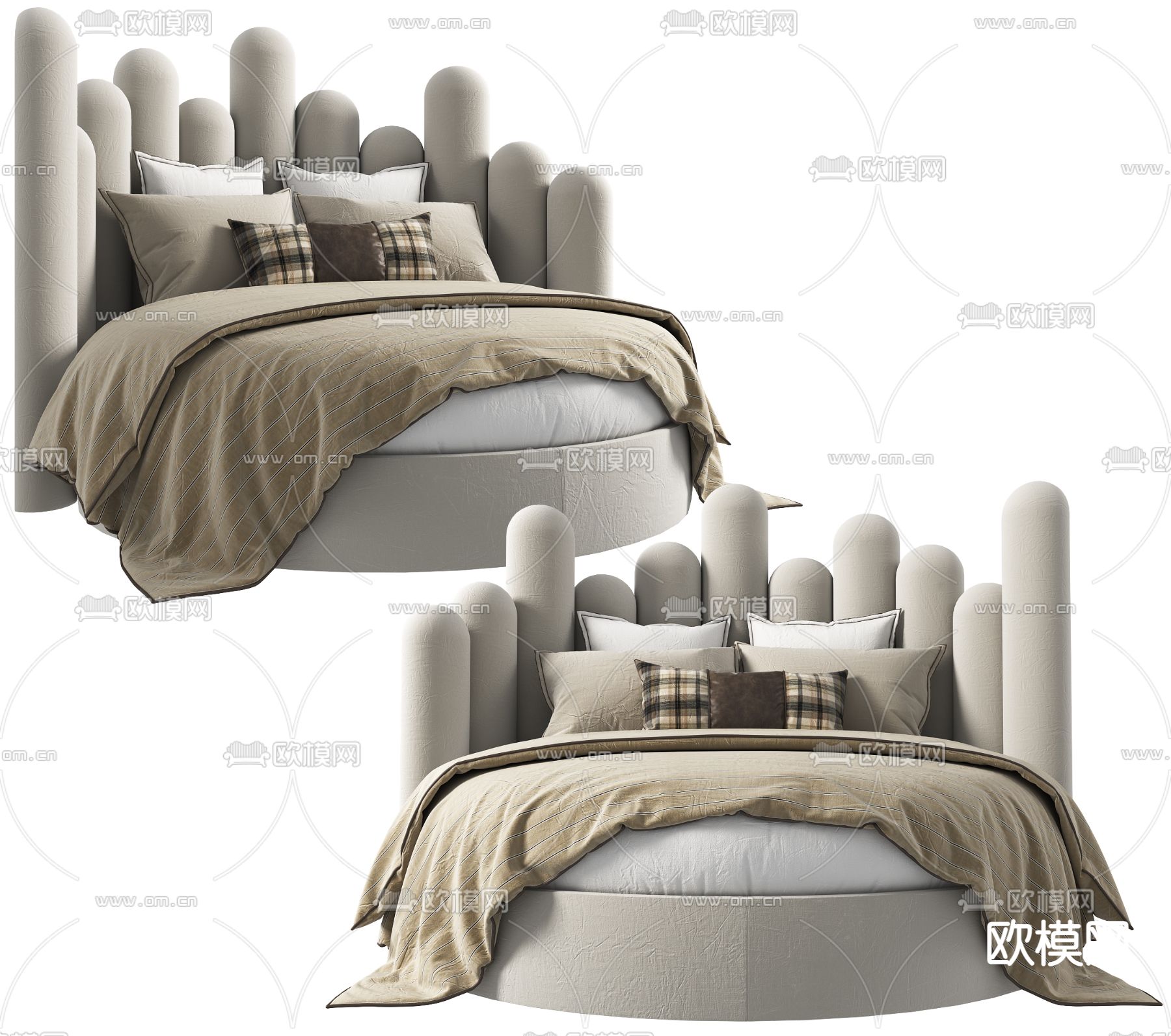 现代布艺圆床3d模型下载（渲染图1）