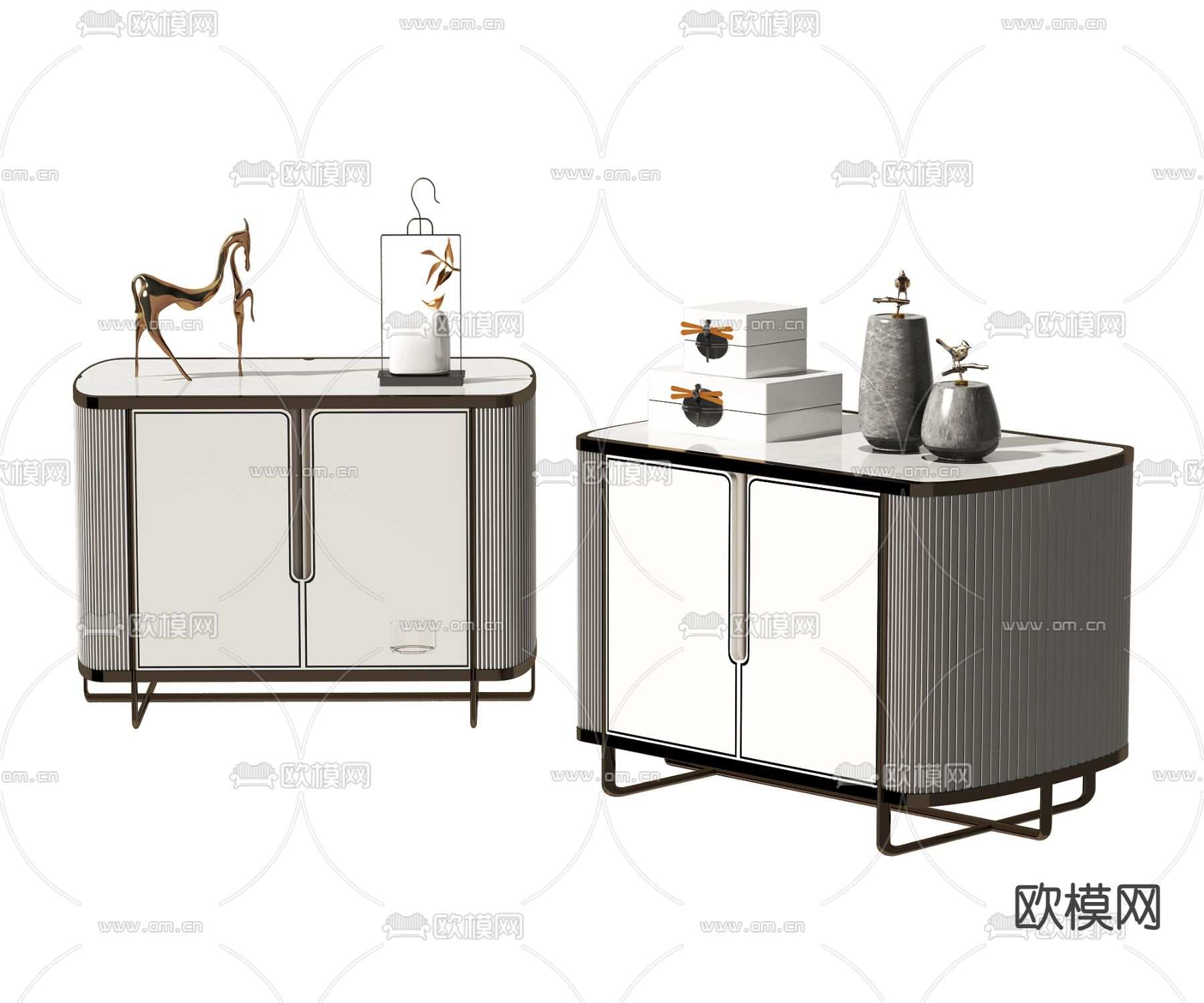新中式大理石床头柜3d模型下载