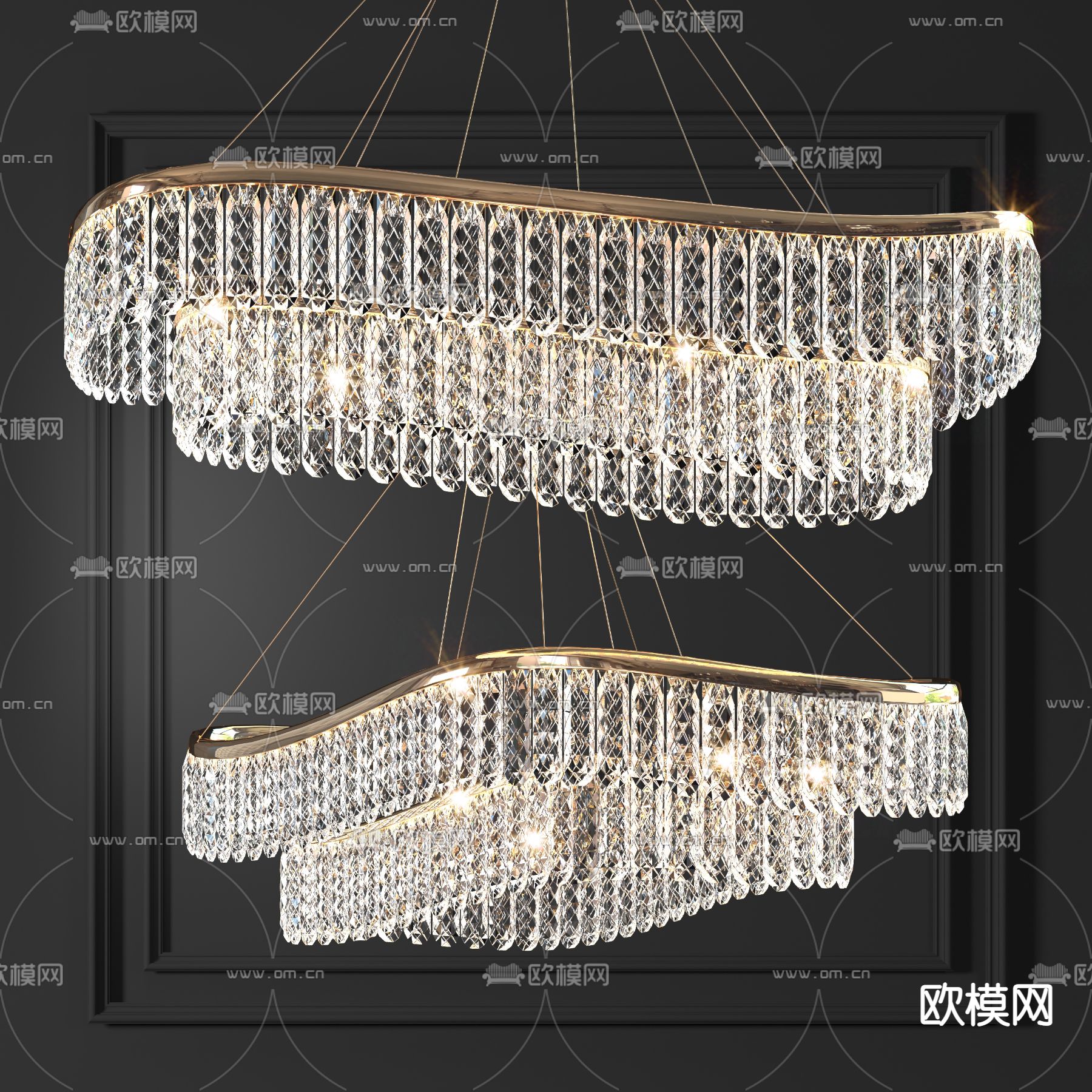 现代双层水晶吊灯3d模型下载