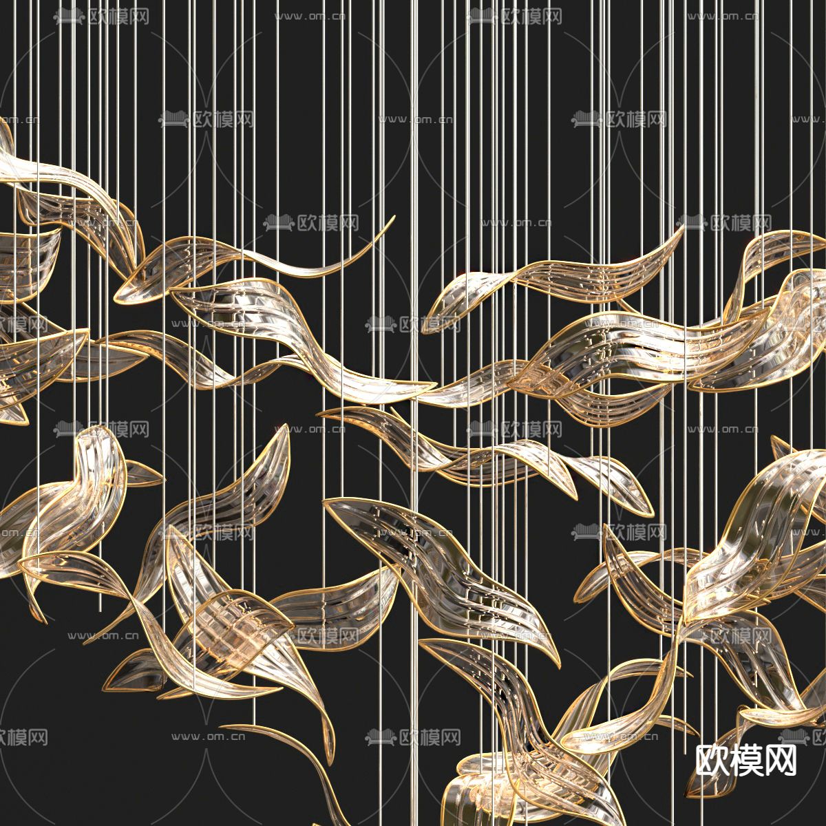 现代水晶装饰吊灯3d模型下载（渲染图2）