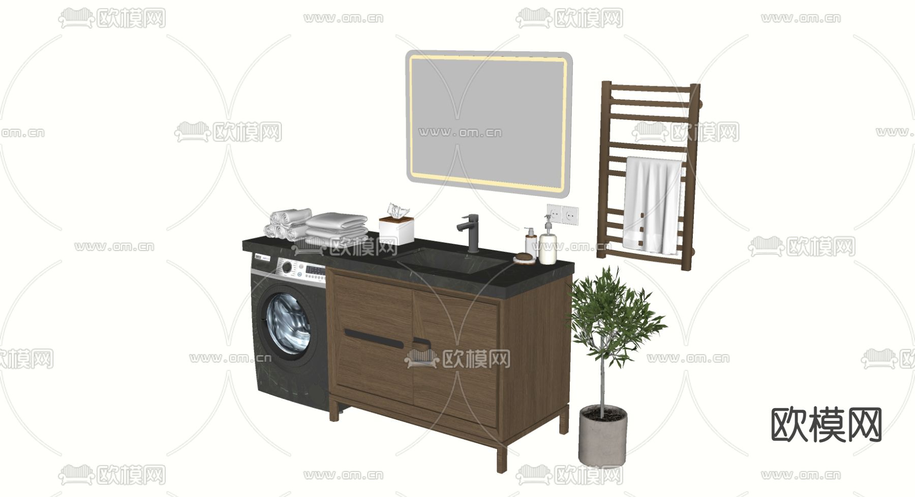 现代洗手池洗衣台su模型下载（渲染图2）