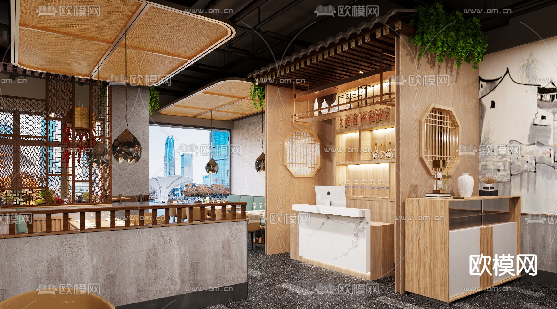 新中式烤肉自助餐厅3d模型下载（渲染图4）