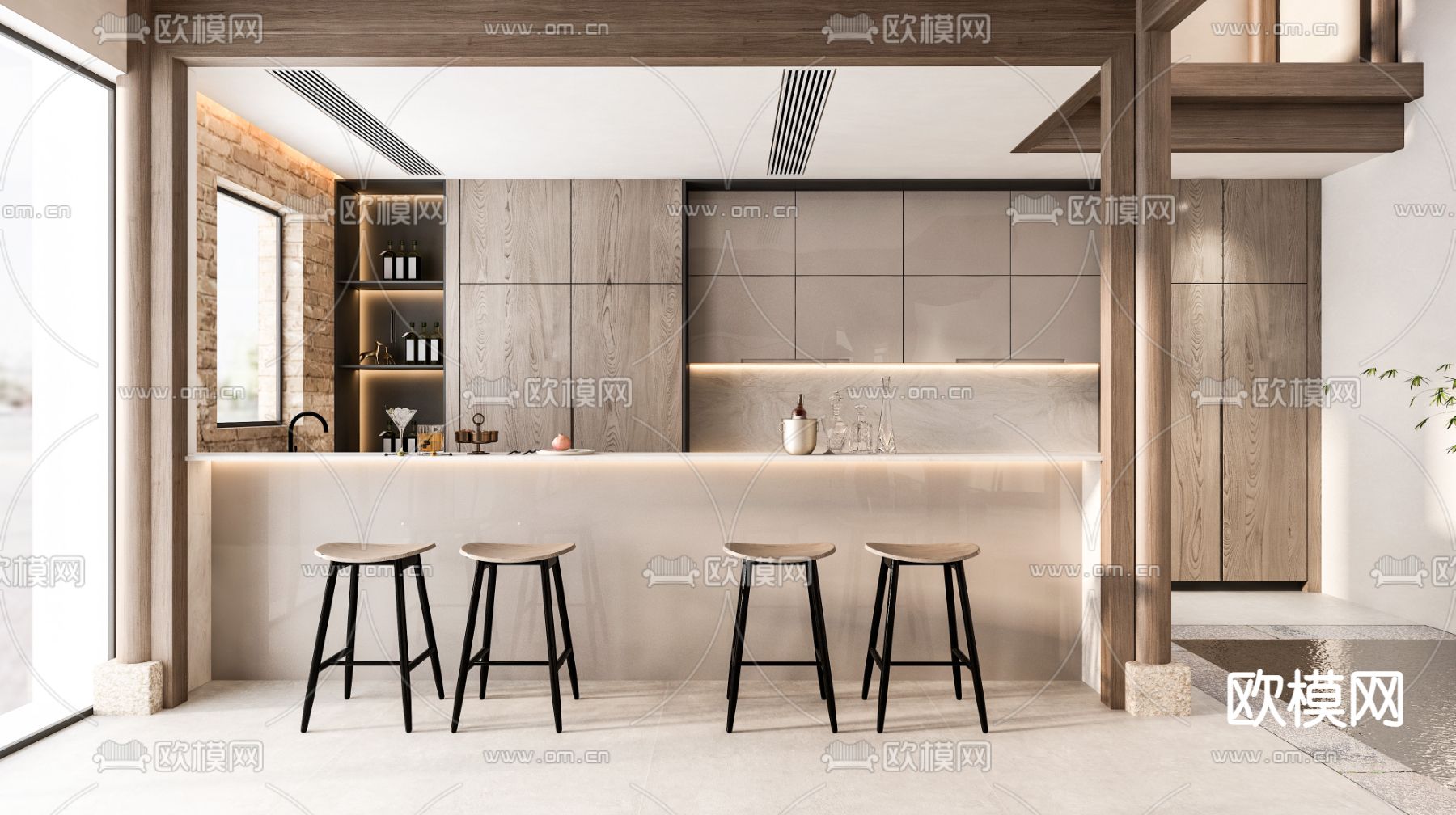 现代休闲吧台3d模型下载