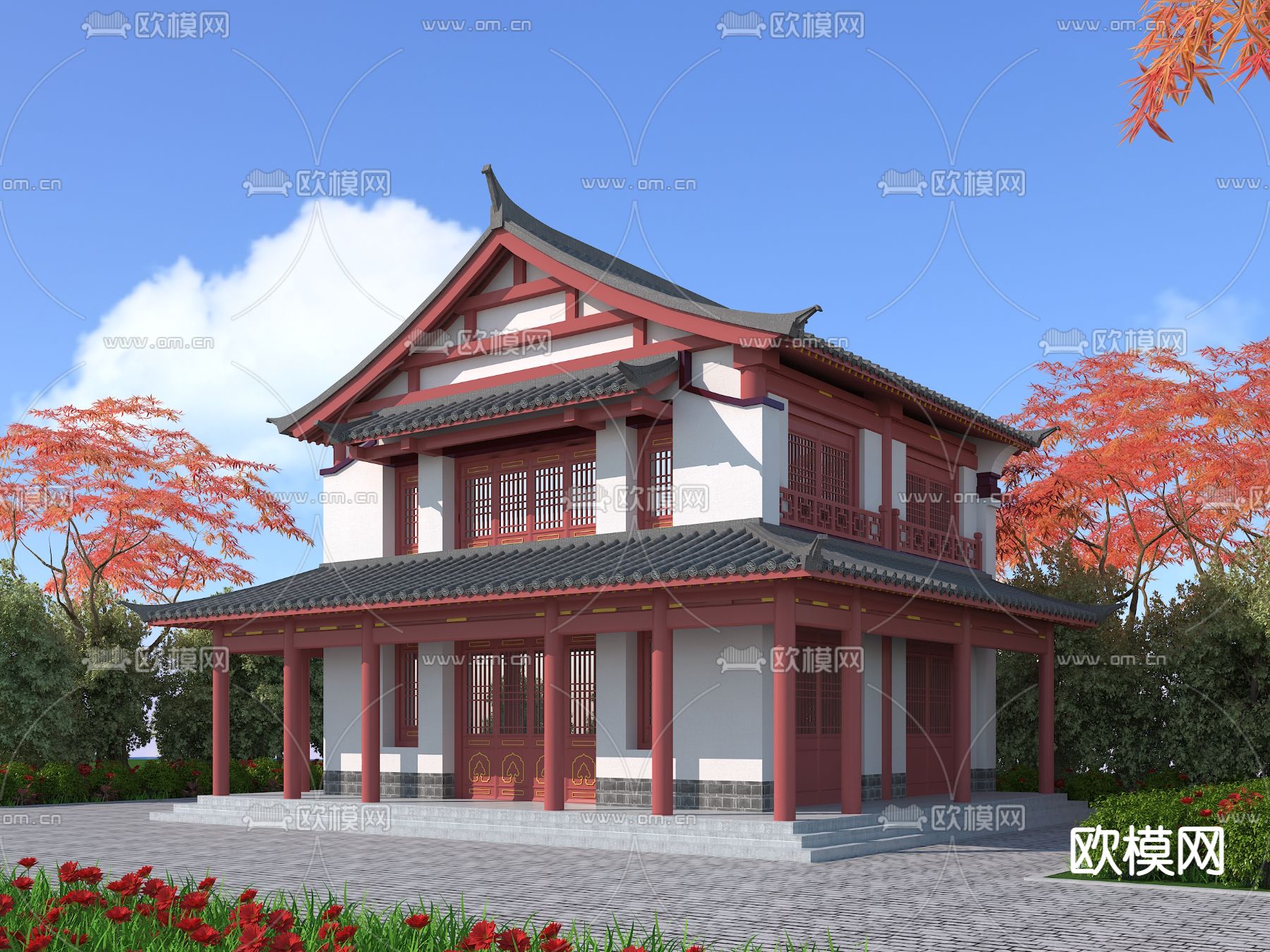 中式仿古建筑3d模型下载