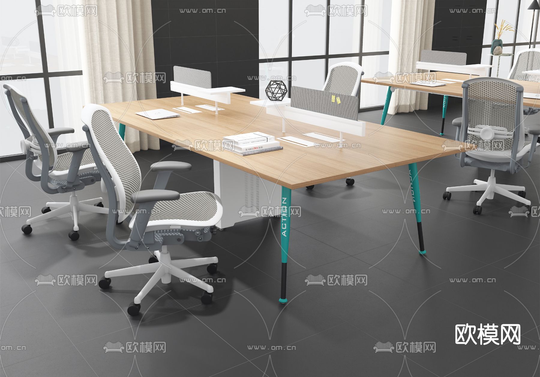 现代卡位办公桌椅3d模型下载（渲染图2）