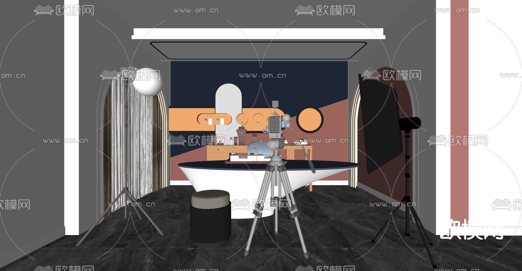 现代网红直播间su模型