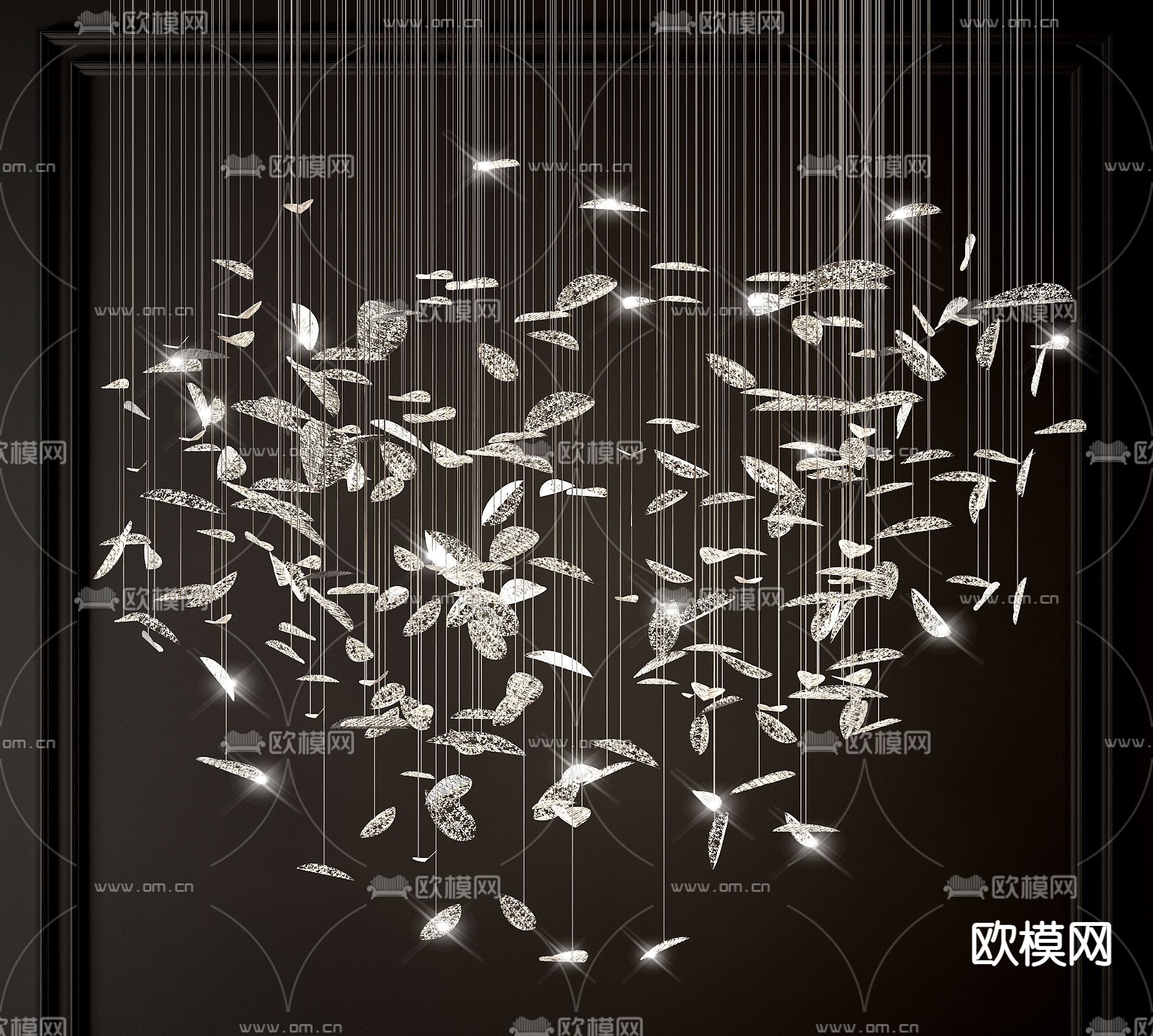 现代水晶羽毛装饰吊灯3d模型