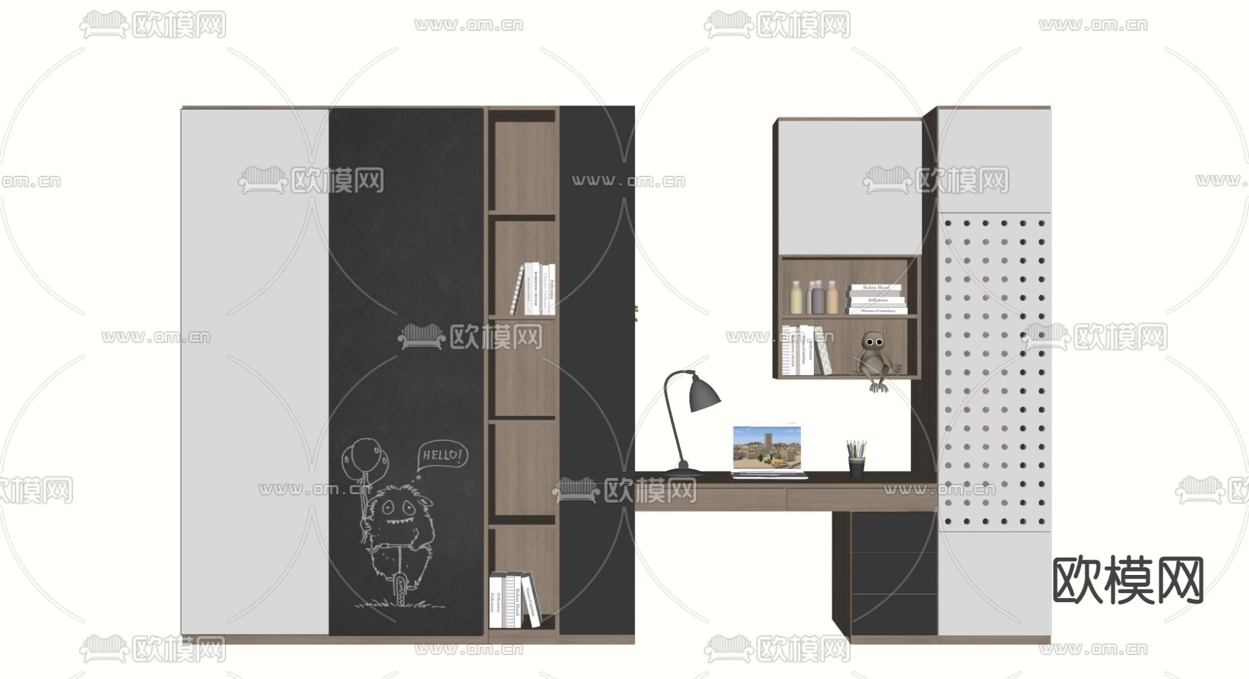 现代书柜su模型下载（渲染图2）
