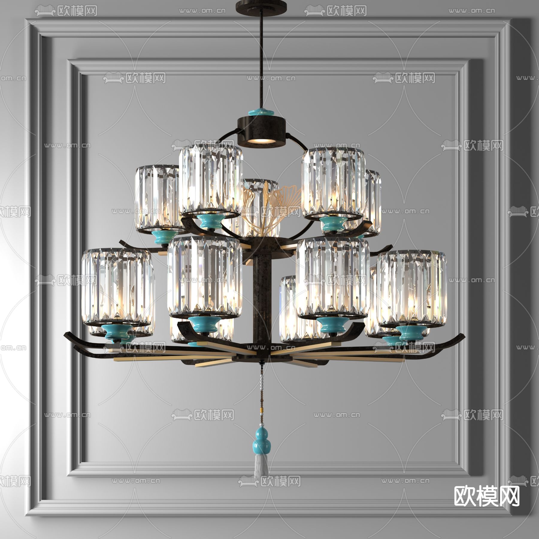新中式双层水晶吊灯3d模型下载