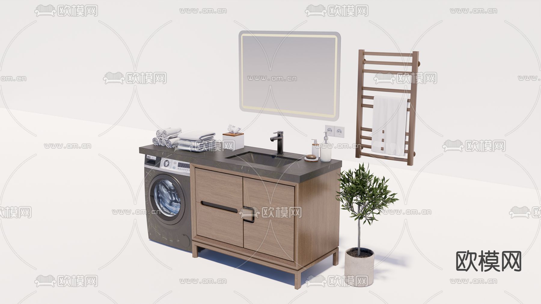 现代洗手池洗衣台su模型下载（渲染图1）