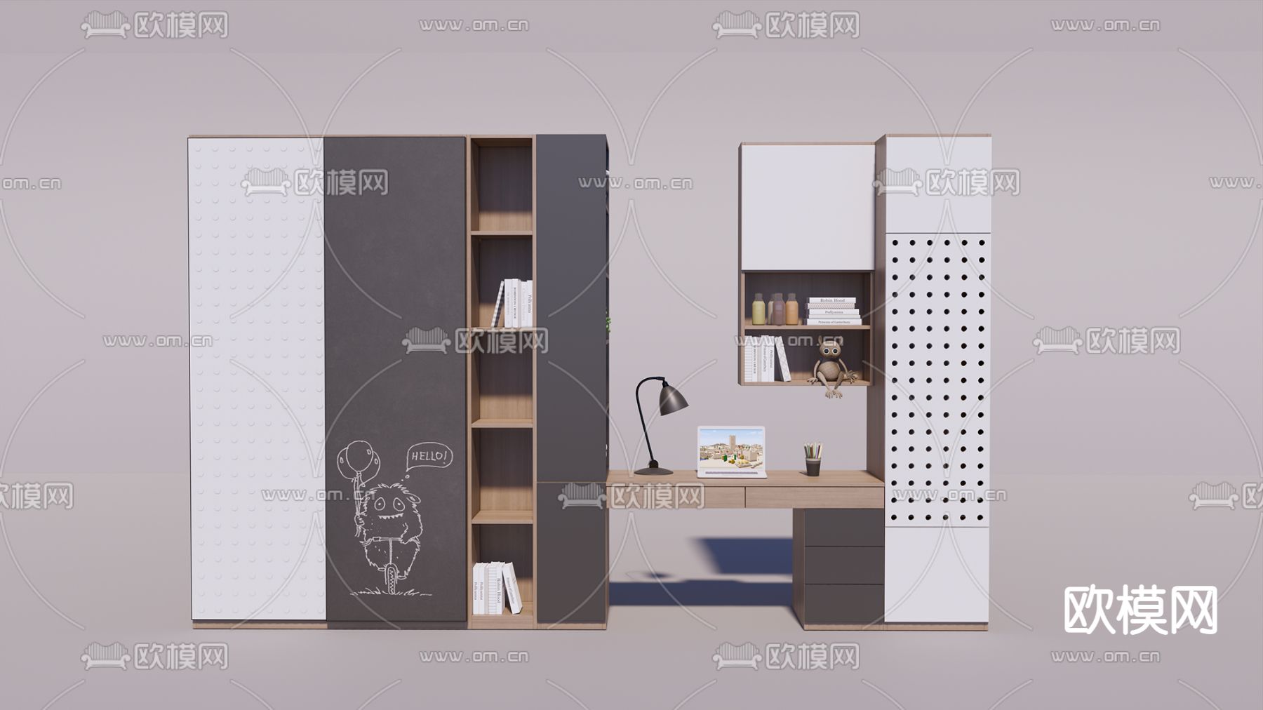 现代书柜su模型下载（渲染图1）