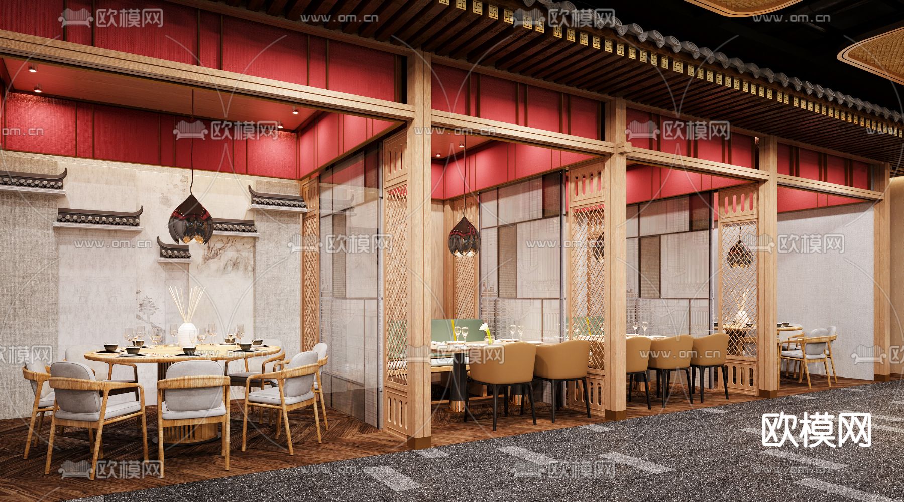 新中式烤肉自助餐厅3d模型下载（渲染图3）