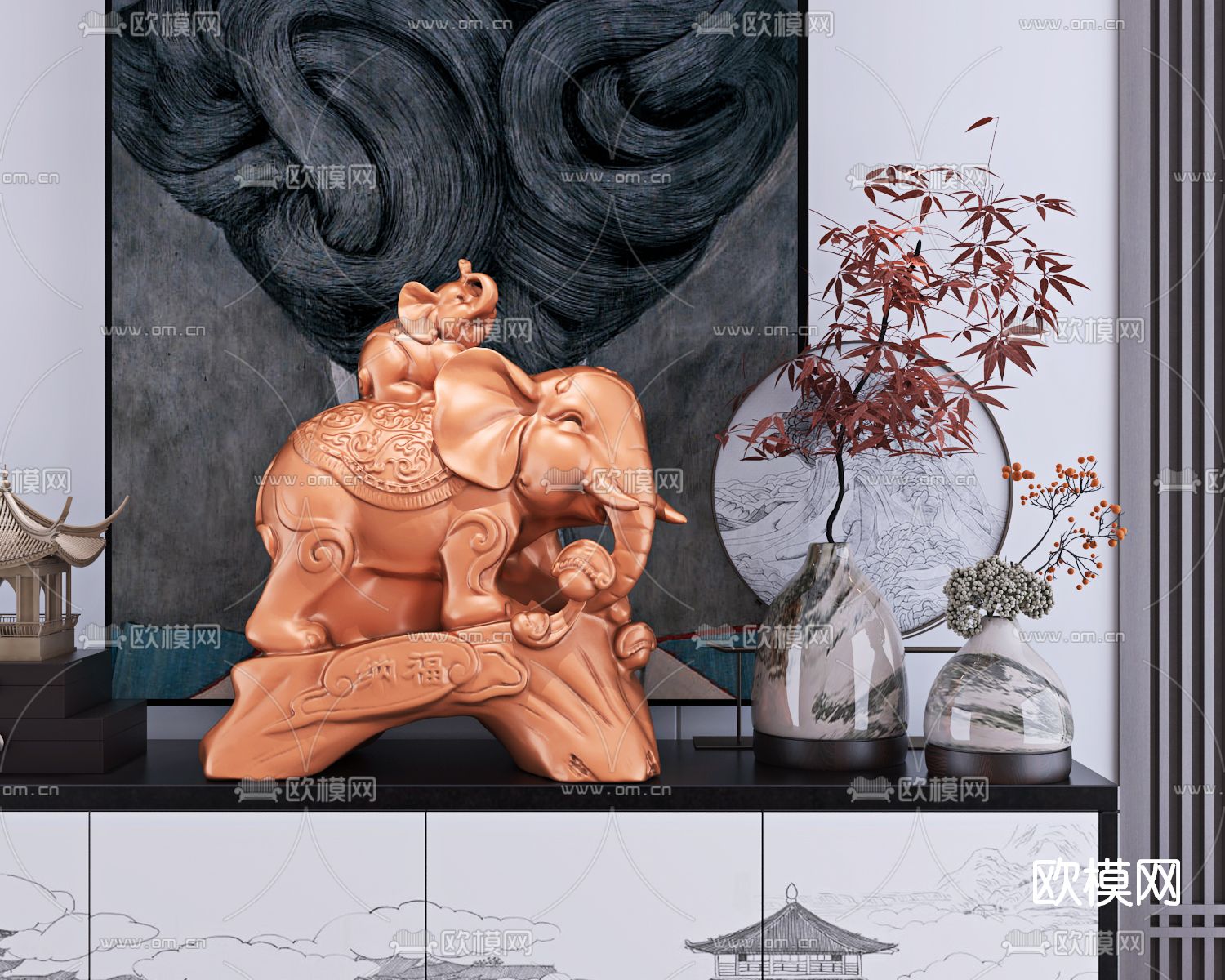 新中式大象雕塑3d模型