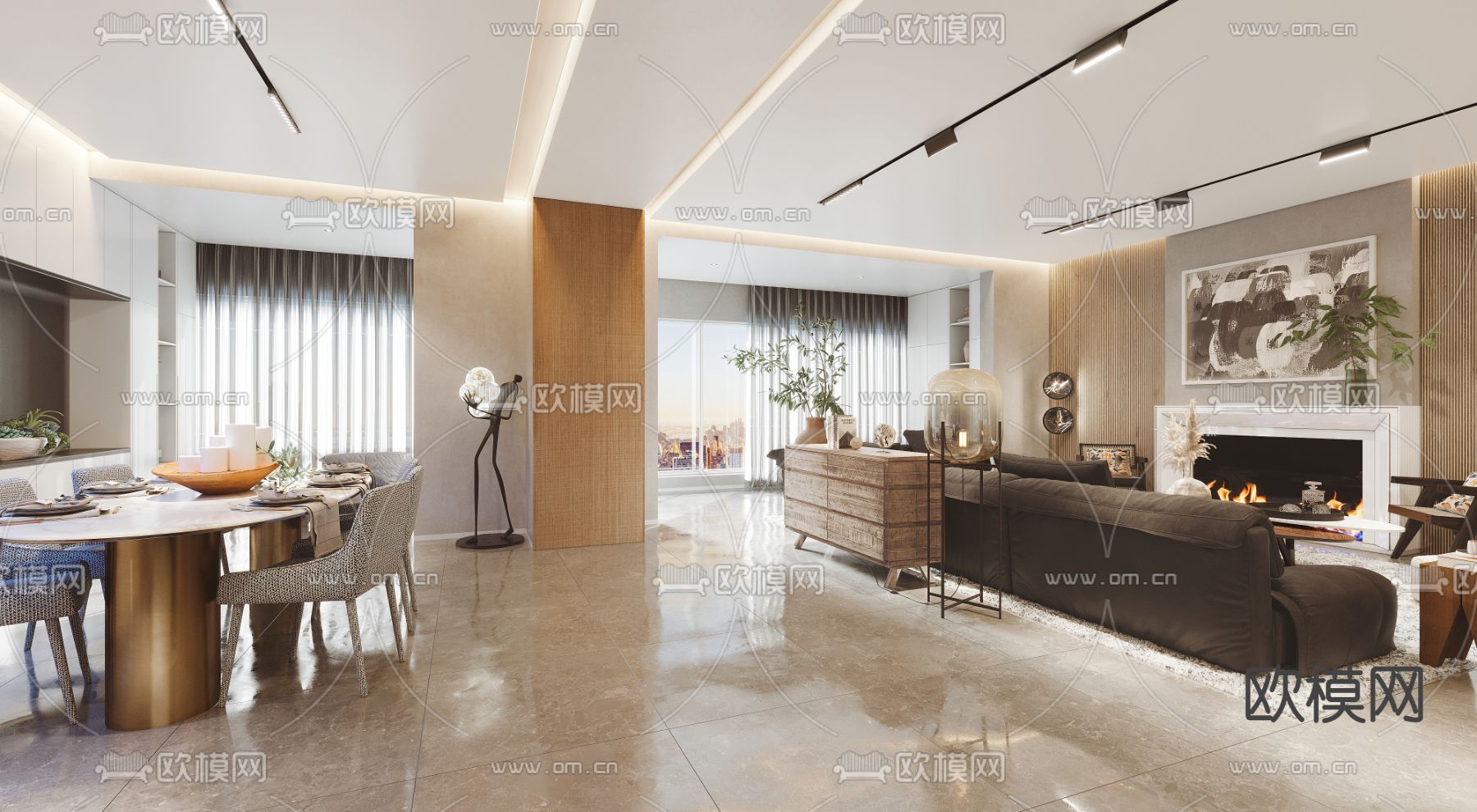 现代客厅餐厅3d模型