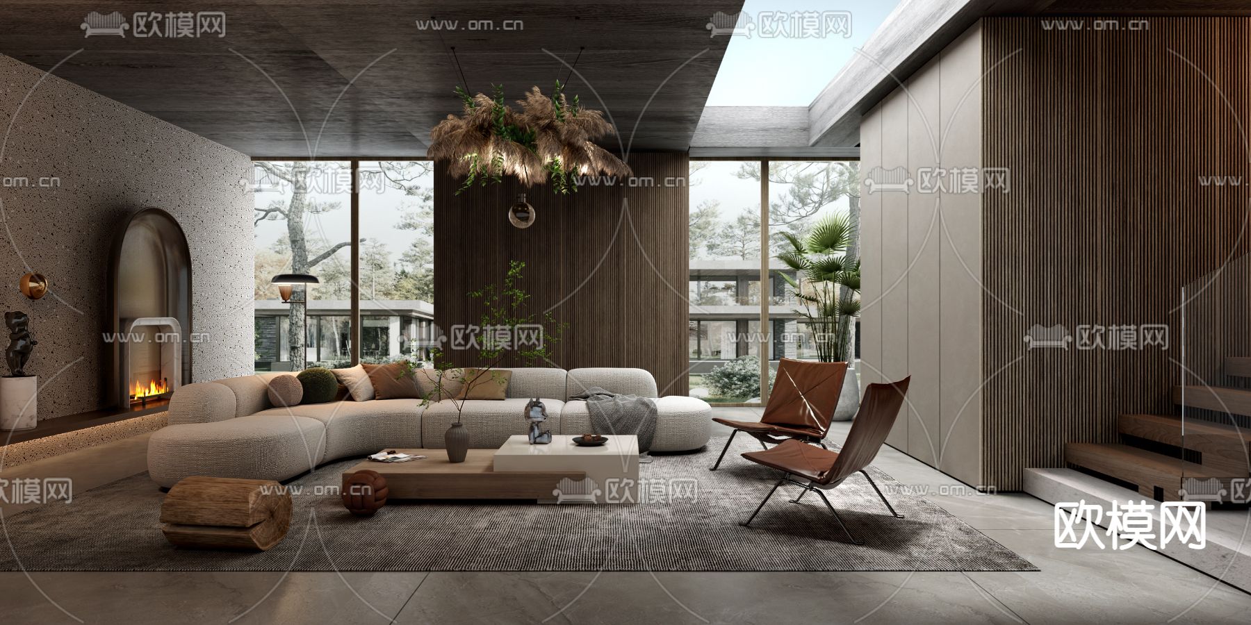 现代布艺转角沙发组合3d模型下载