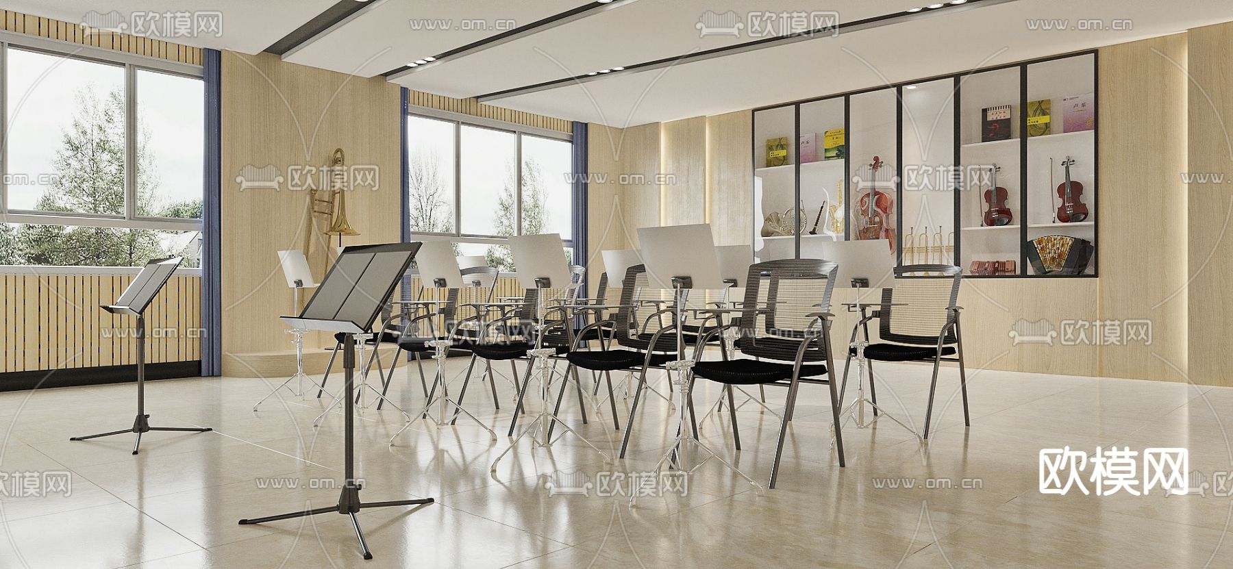现代学校音乐教室3d模型下载（渲染图3）