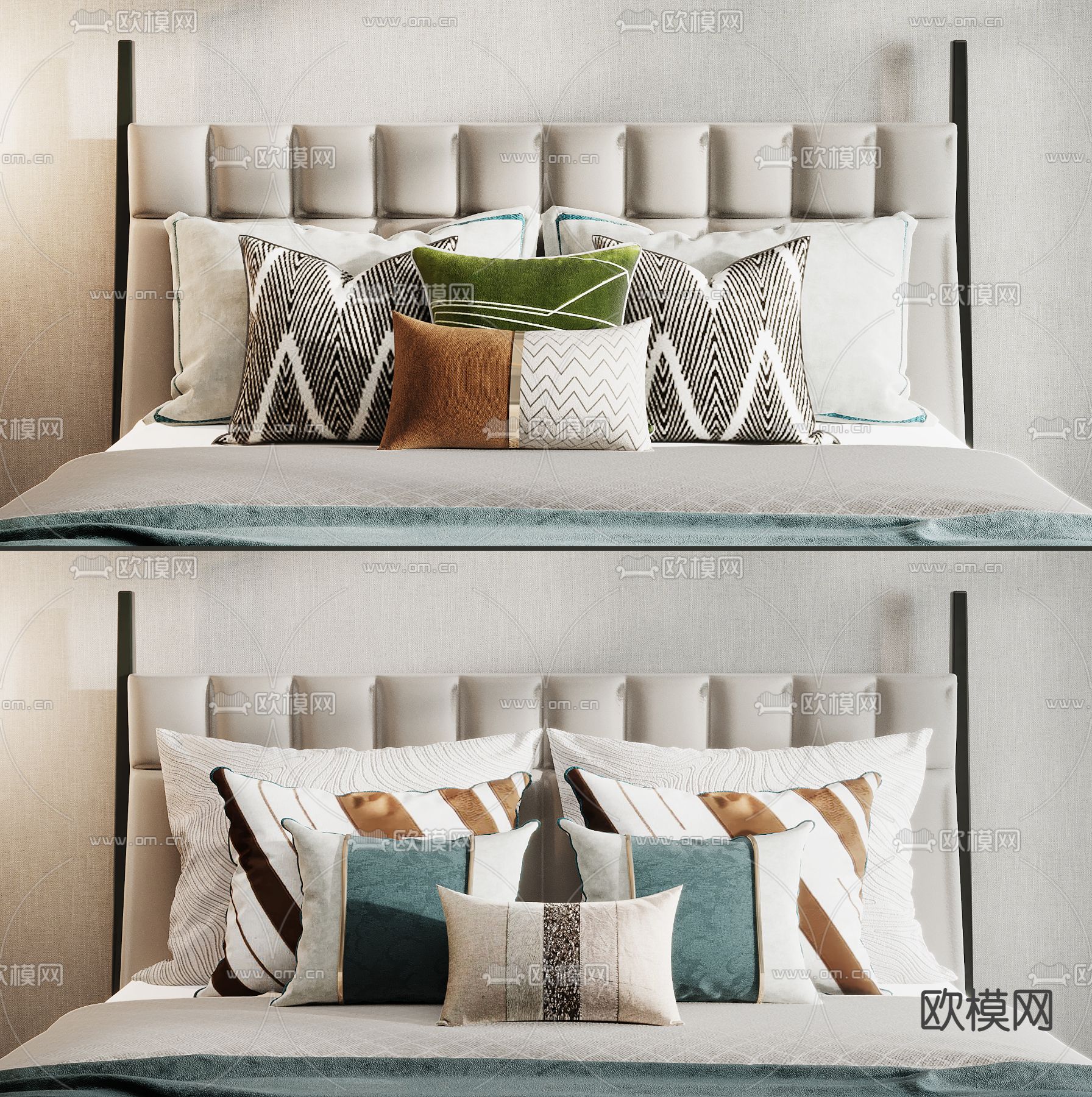 现代床品抱枕枕头3d模型下载（渲染图1）