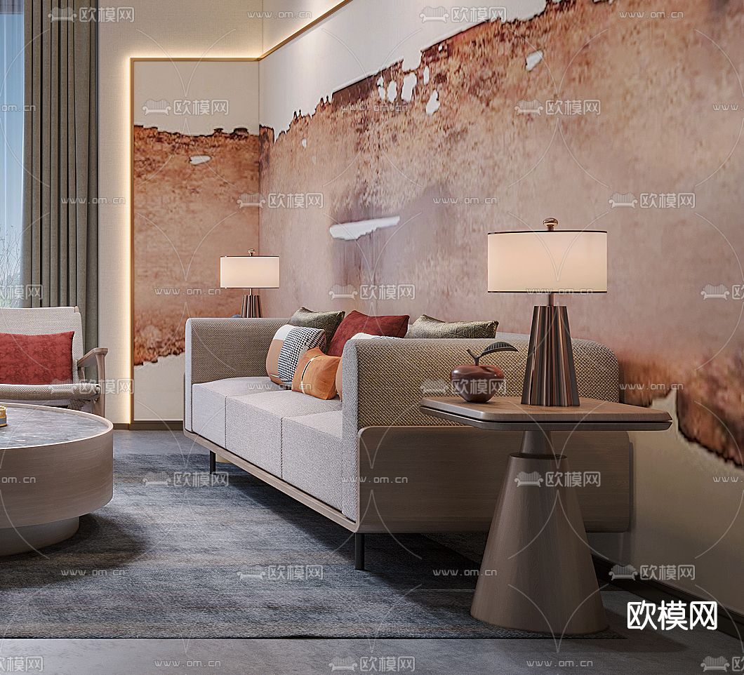 新中式售楼处VIP洽谈区3d模型下载（渲染图2）