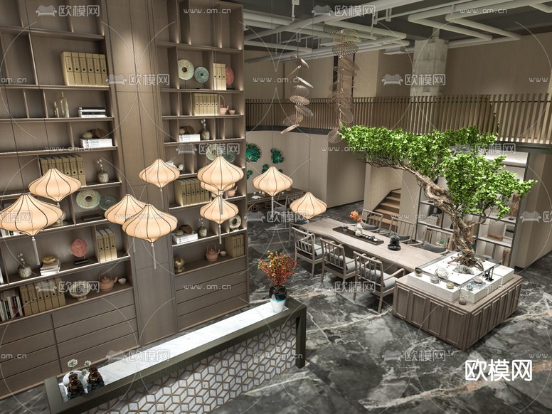 新中式茶馆3d模型下载(渲染图1)