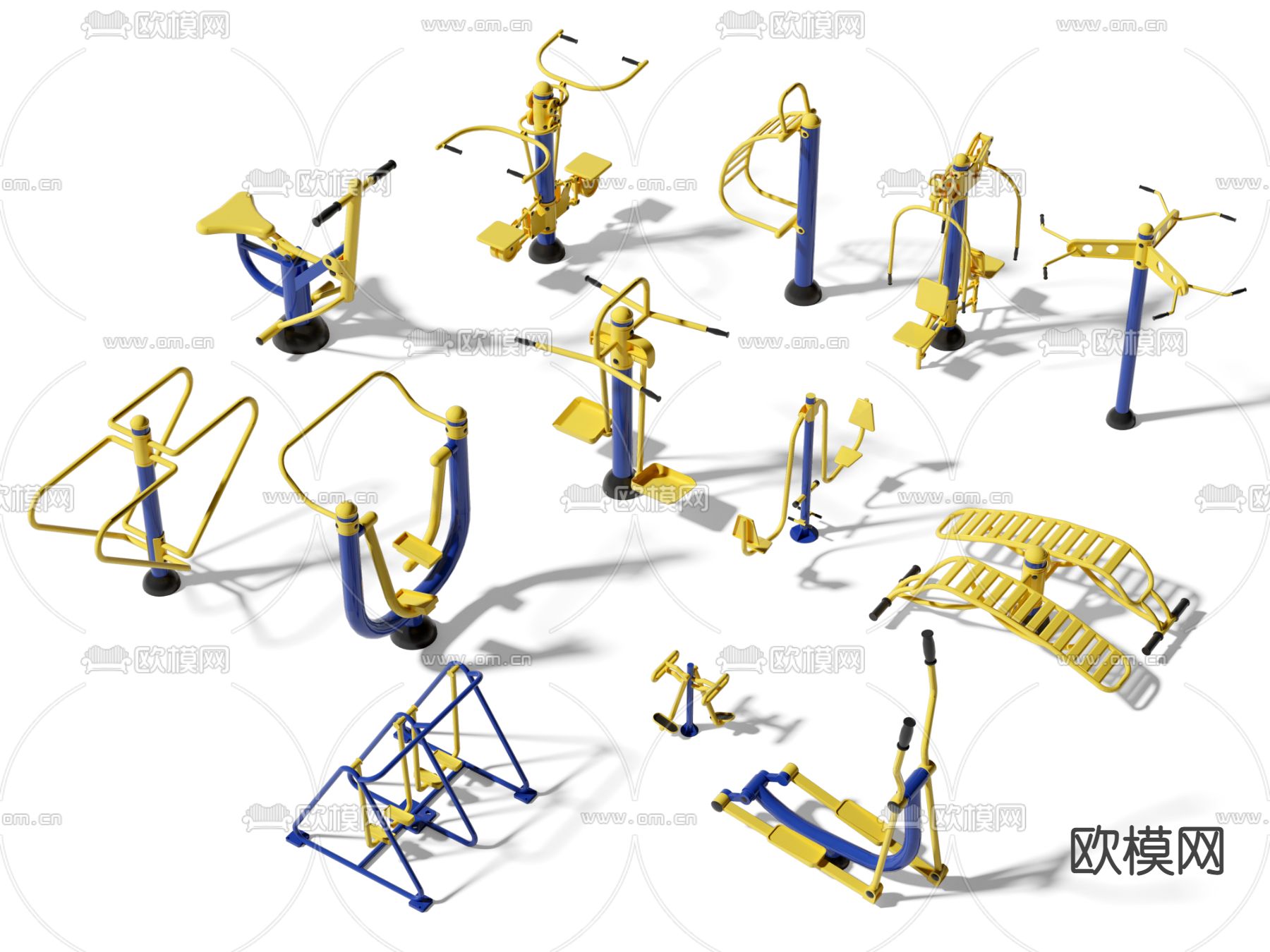 现代公园户外健身器材3d模型下载