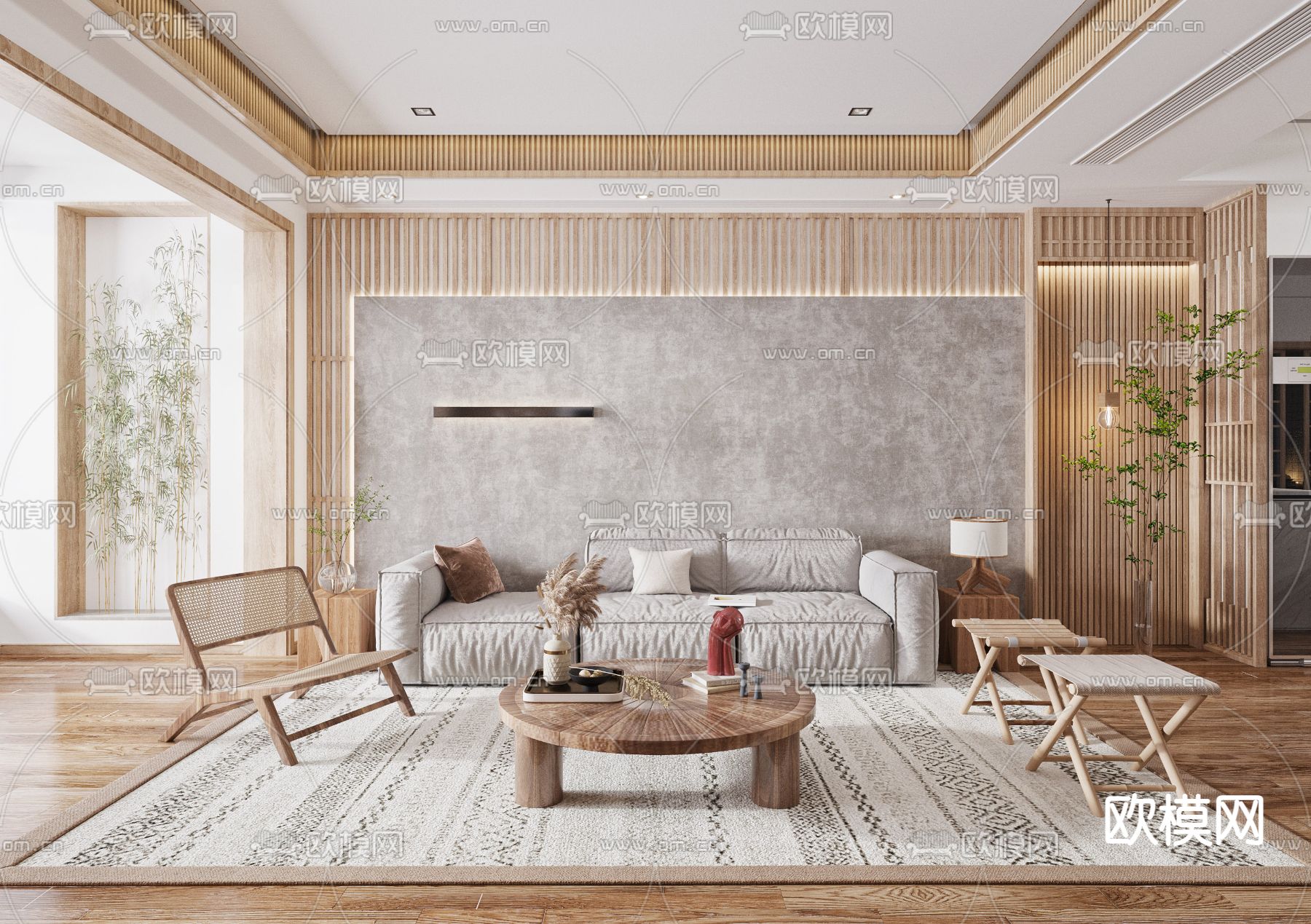 日式布艺沙发组合3d模型下载（渲染图1）