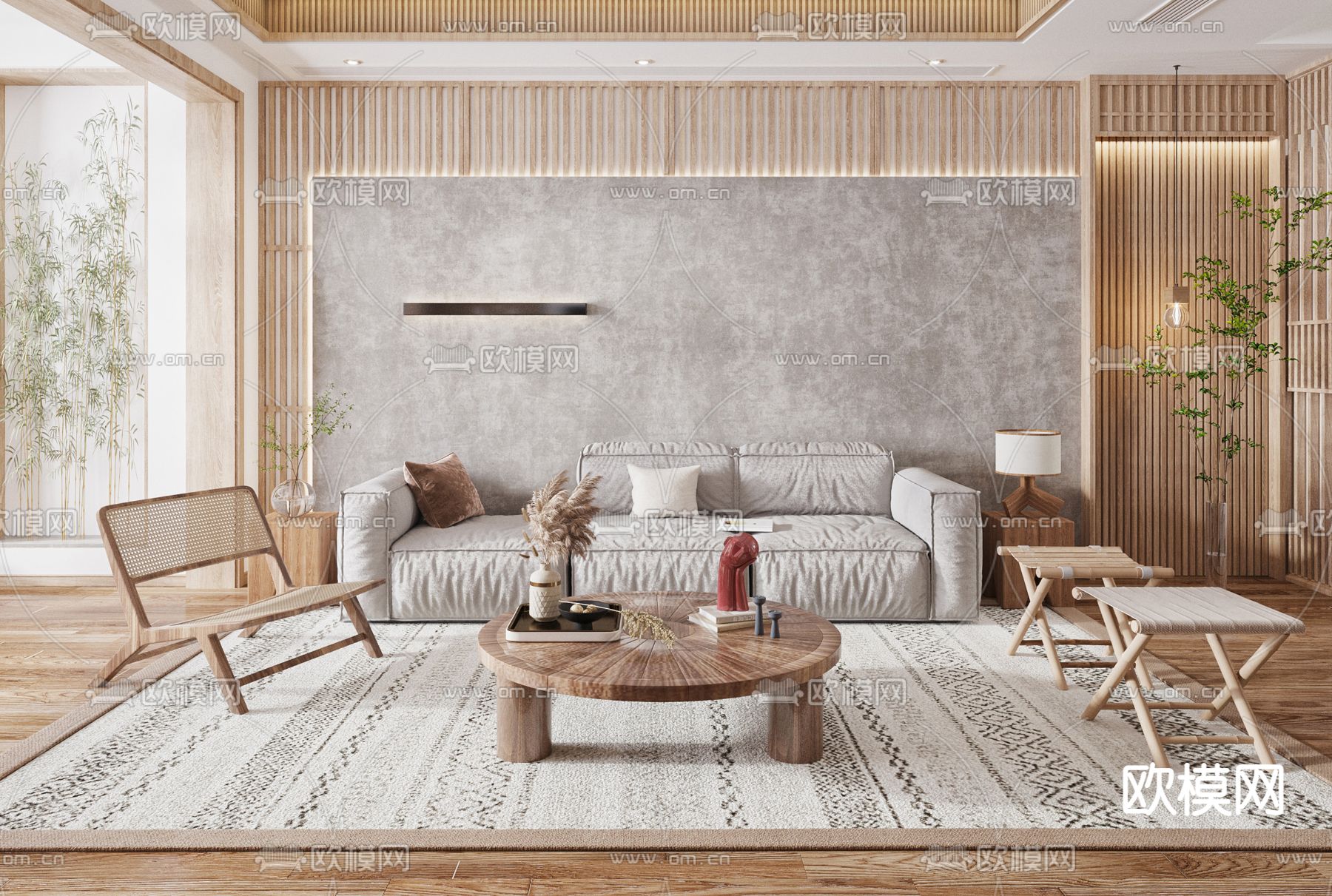 日式布艺沙发组合3d模型下载（渲染图3）