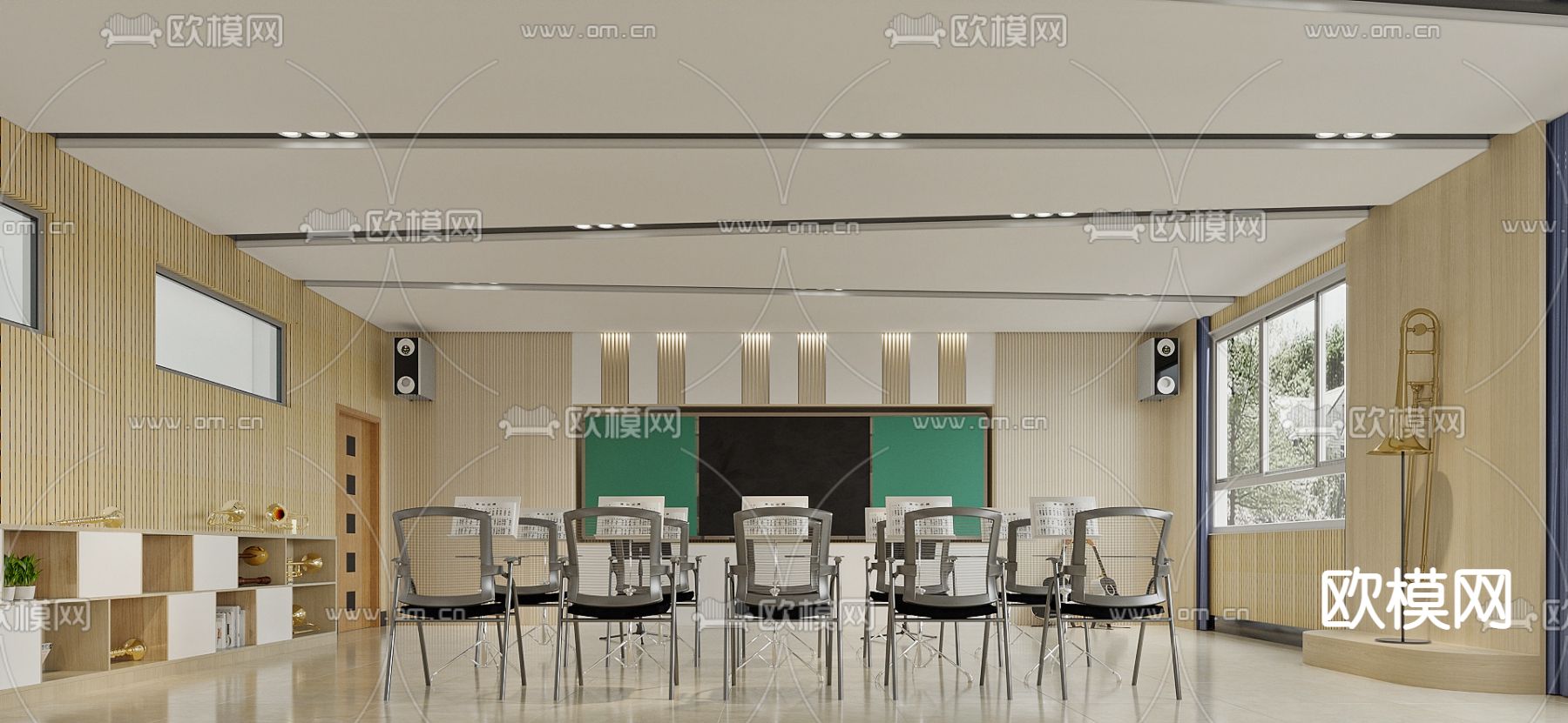 现代学校音乐教室3d模型下载（渲染图1）
