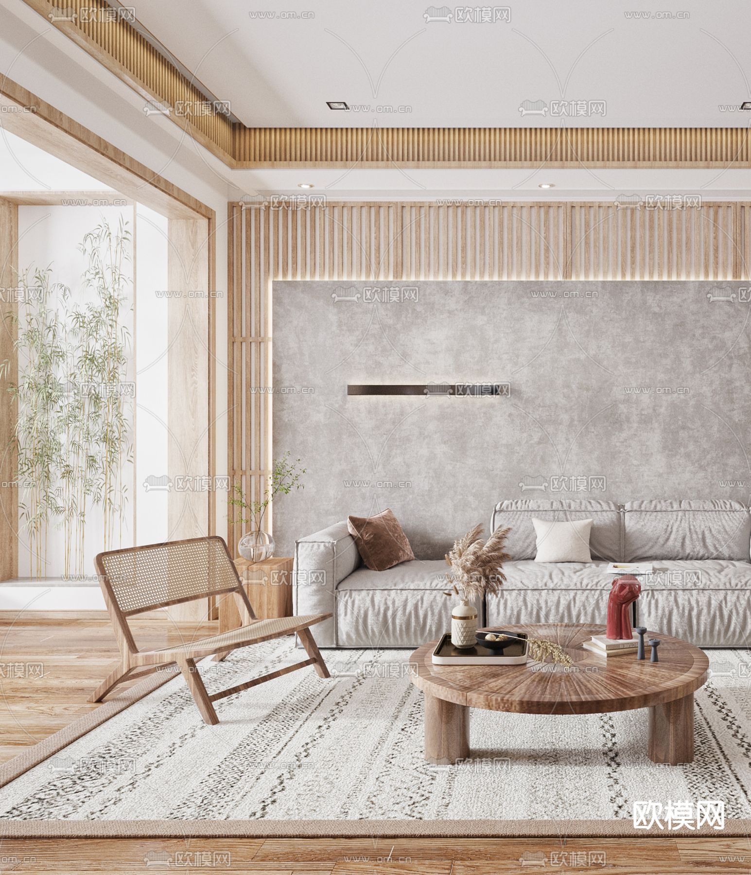 日式布艺沙发组合3d模型下载（渲染图2）