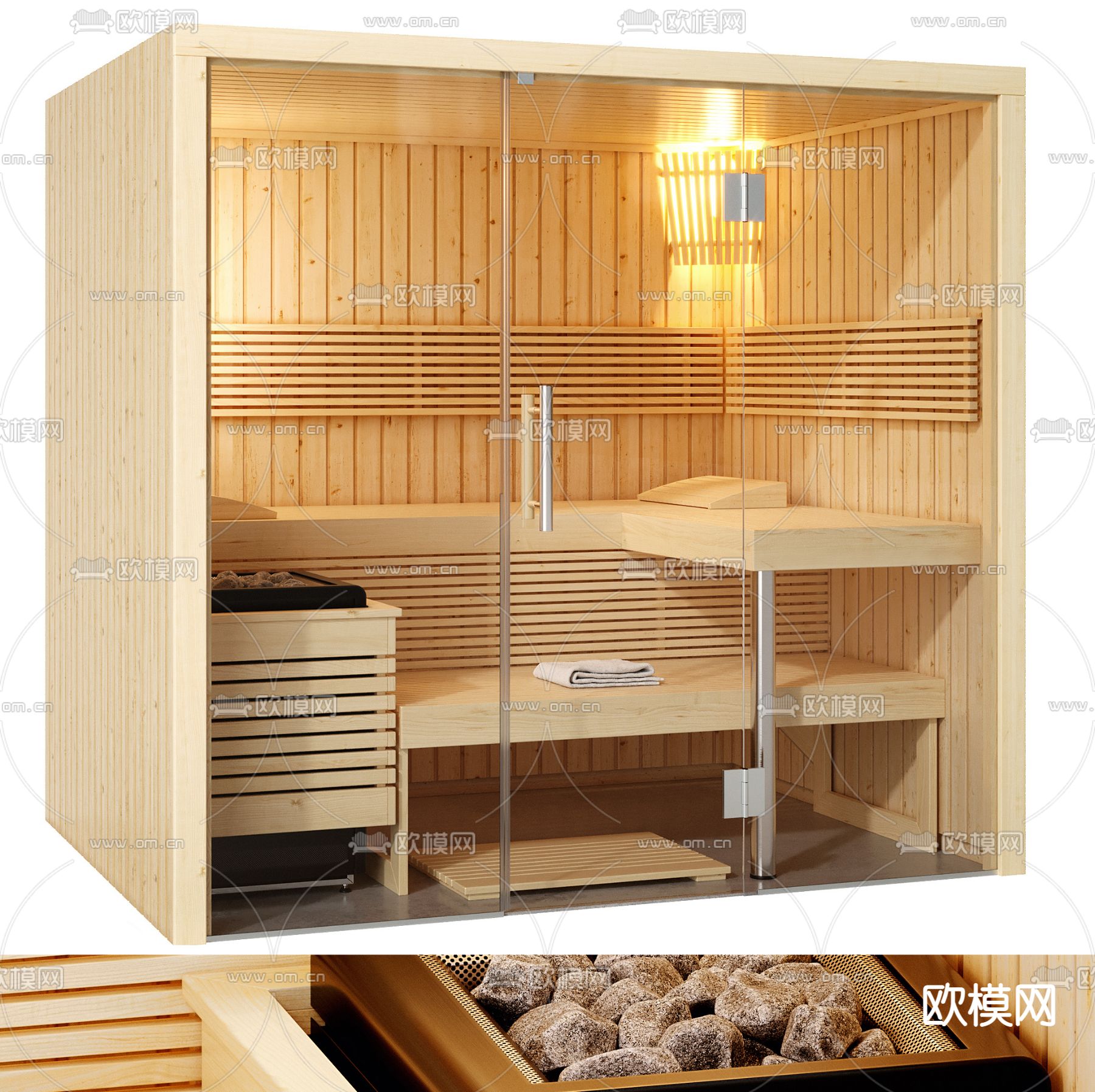 现代桑拿房汗蒸房3d模型下载（渲染图2）