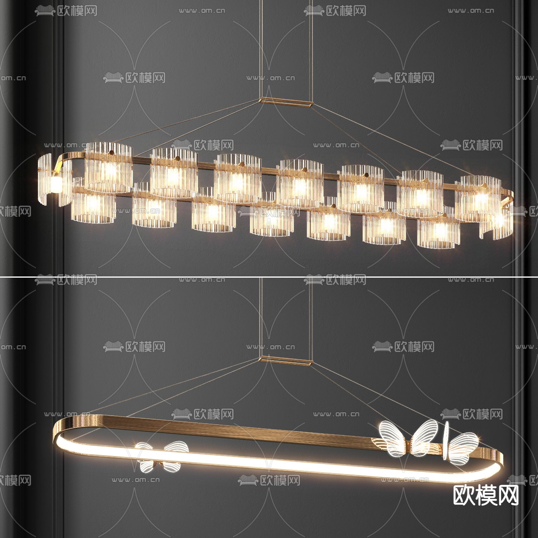 现代轻奢长条形吊灯3d模型下载_ID11664914_3dmax免费模型-欧模网