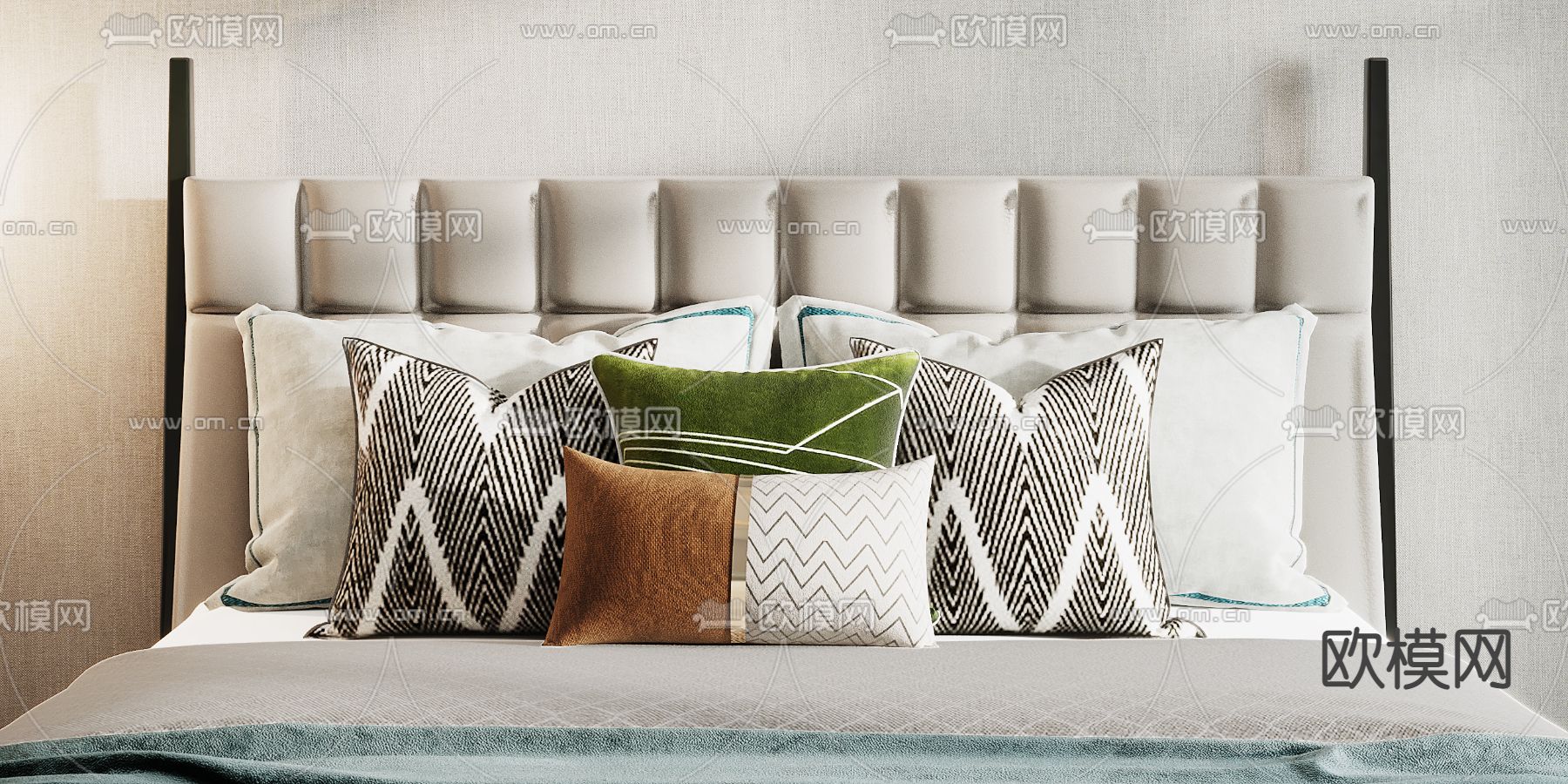 现代床品抱枕枕头3d模型下载（渲染图2）